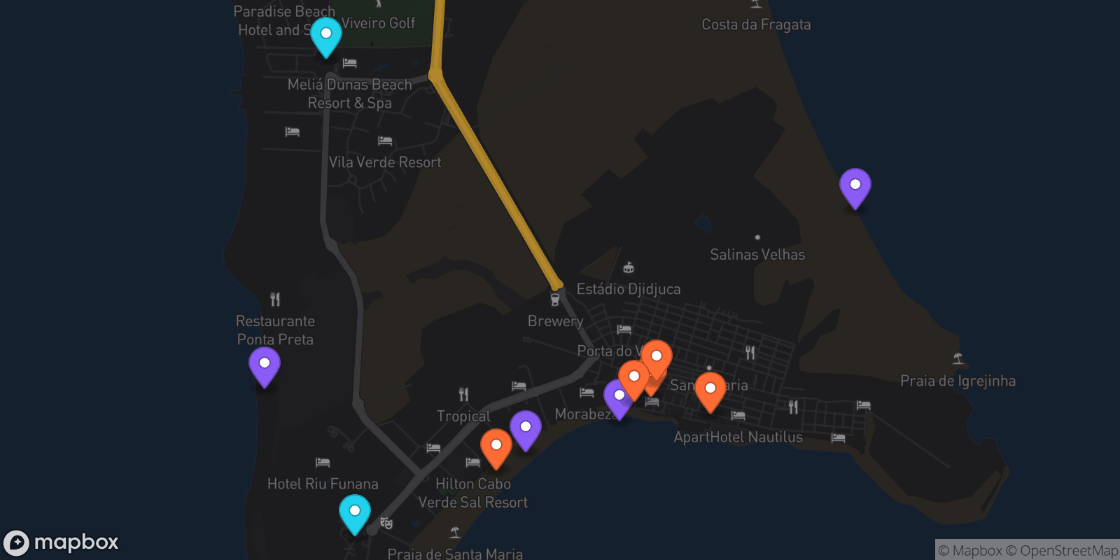 Map showing 11 locations