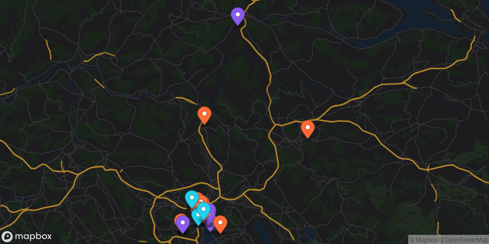 Map showing 36 locations