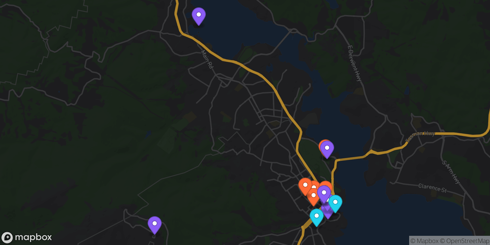 Map showing 15 locations