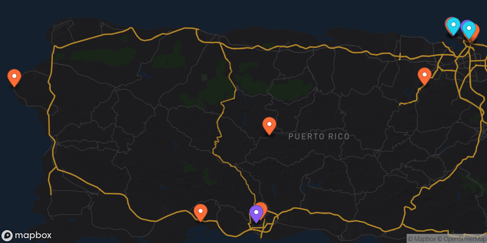 Map showing 20 locations