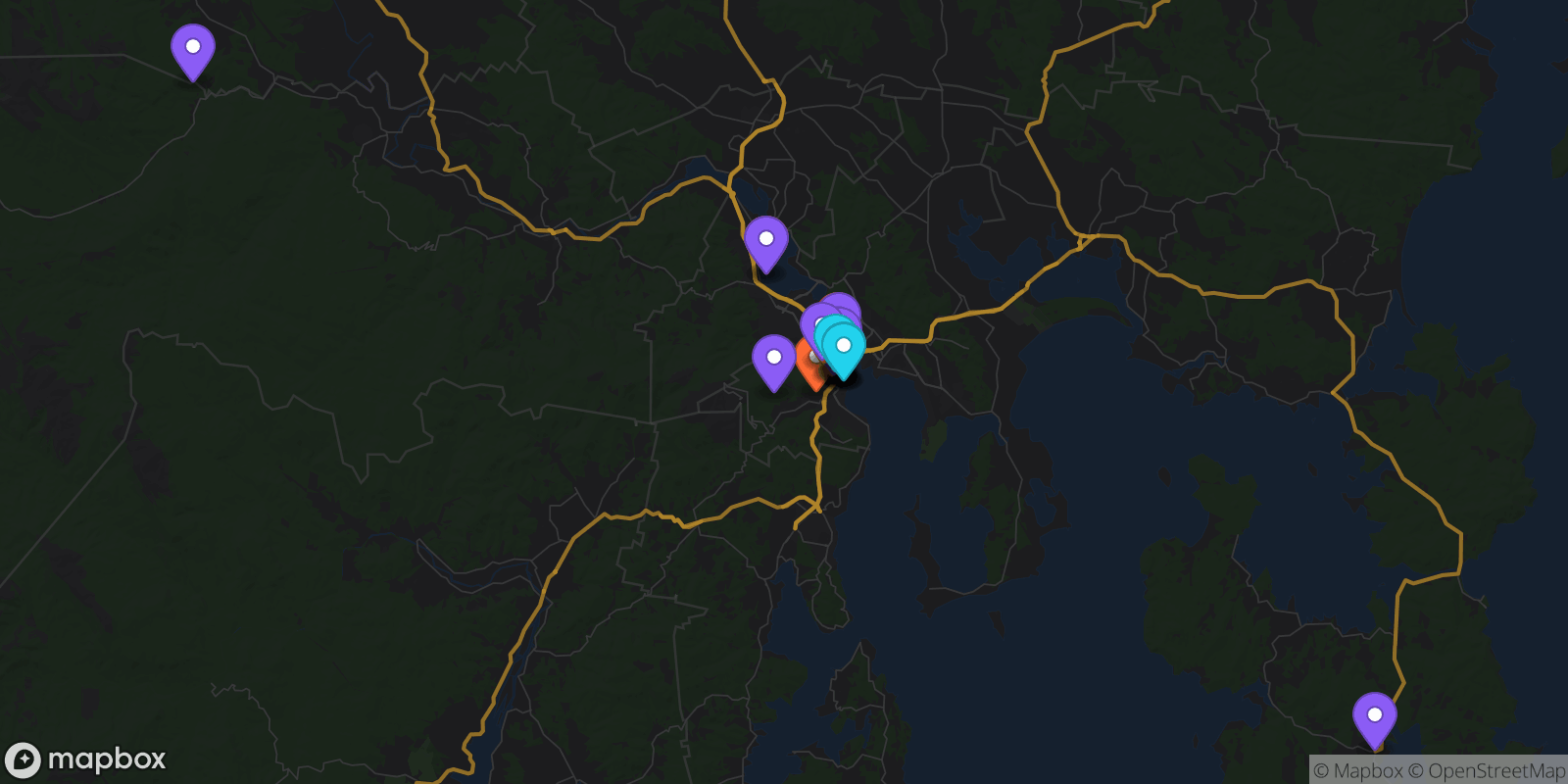 Map showing 31 locations
