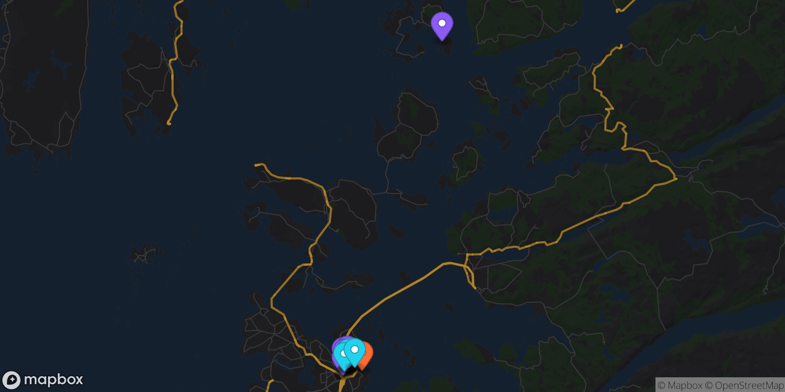 Map showing 28 locations