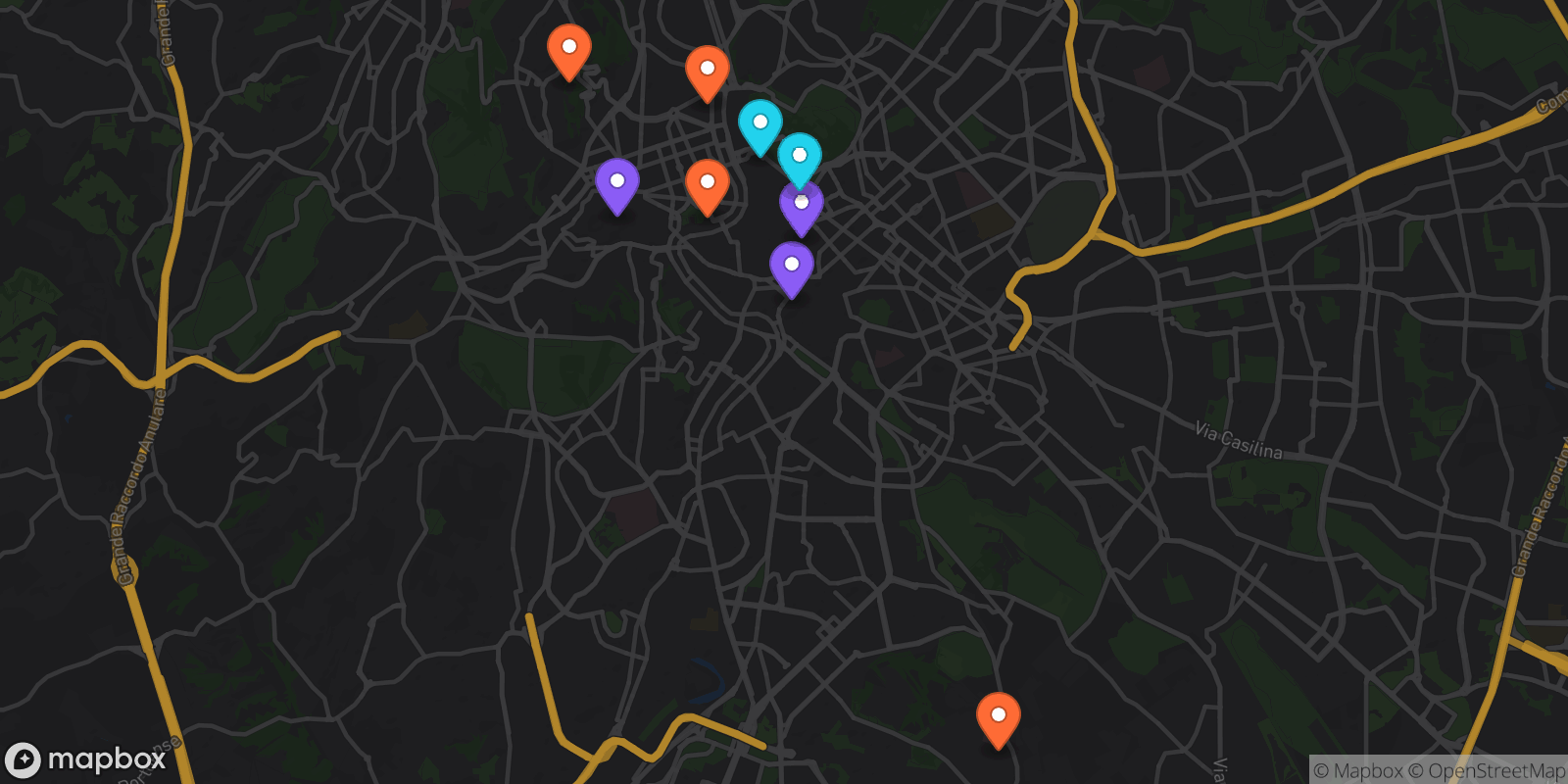 Map showing 9 locations
