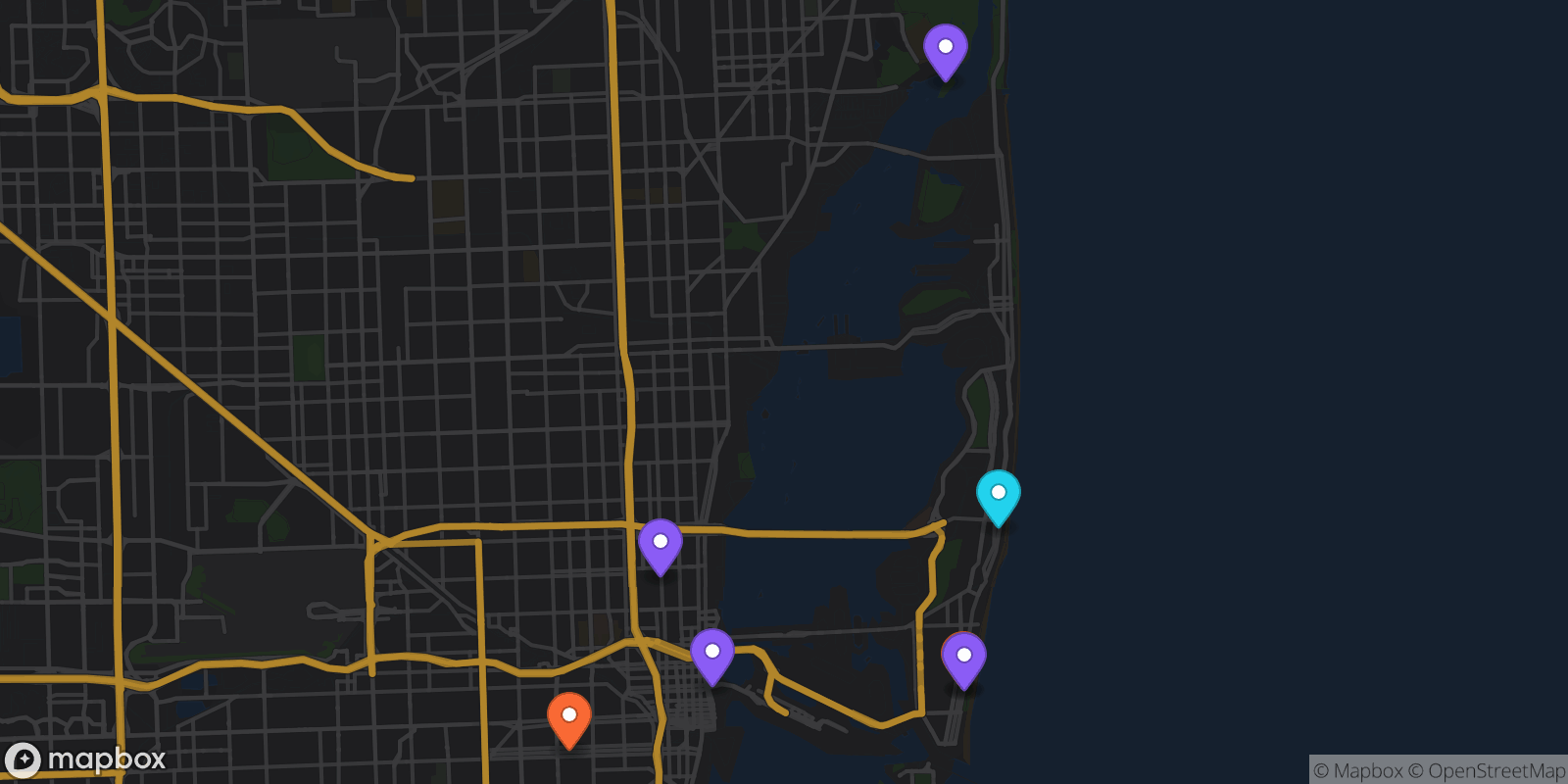 Map showing 7 locations