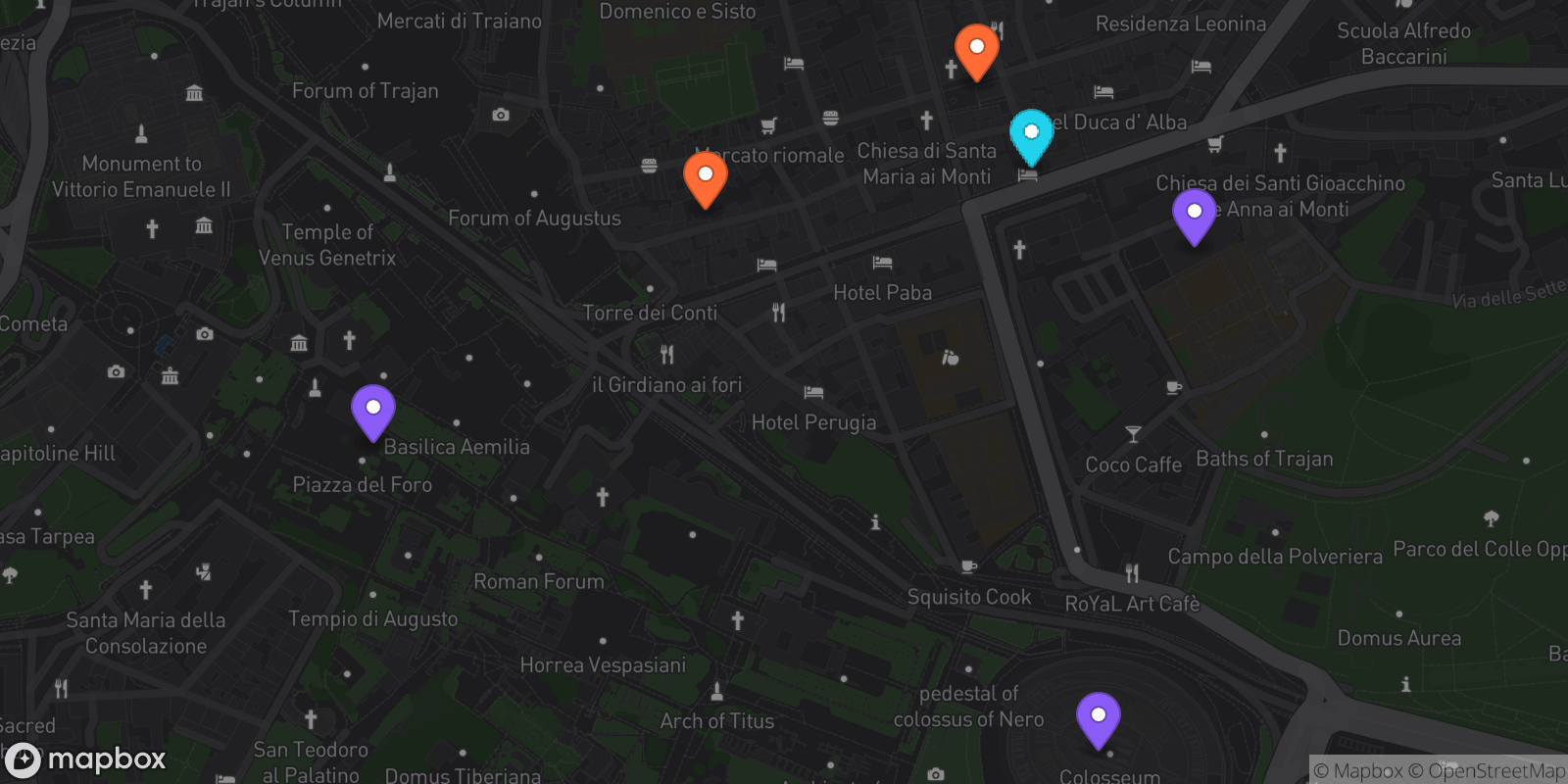 Map showing 6 locations