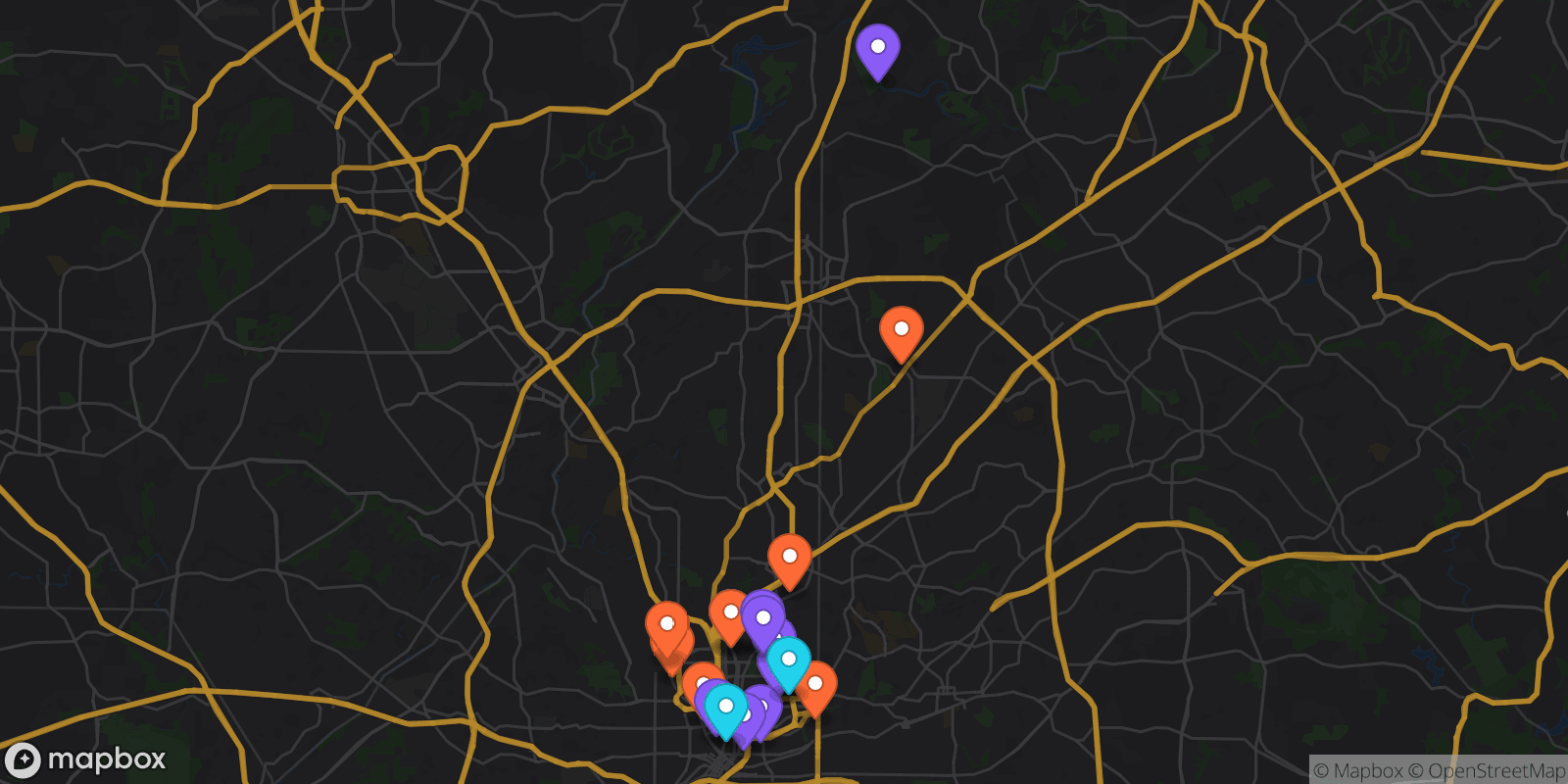 Map showing 19 locations