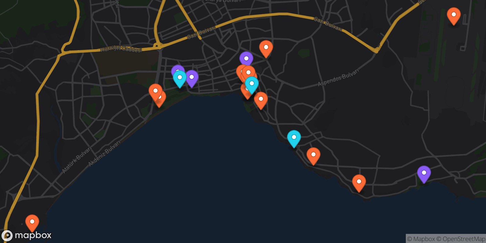 Map showing 23 locations