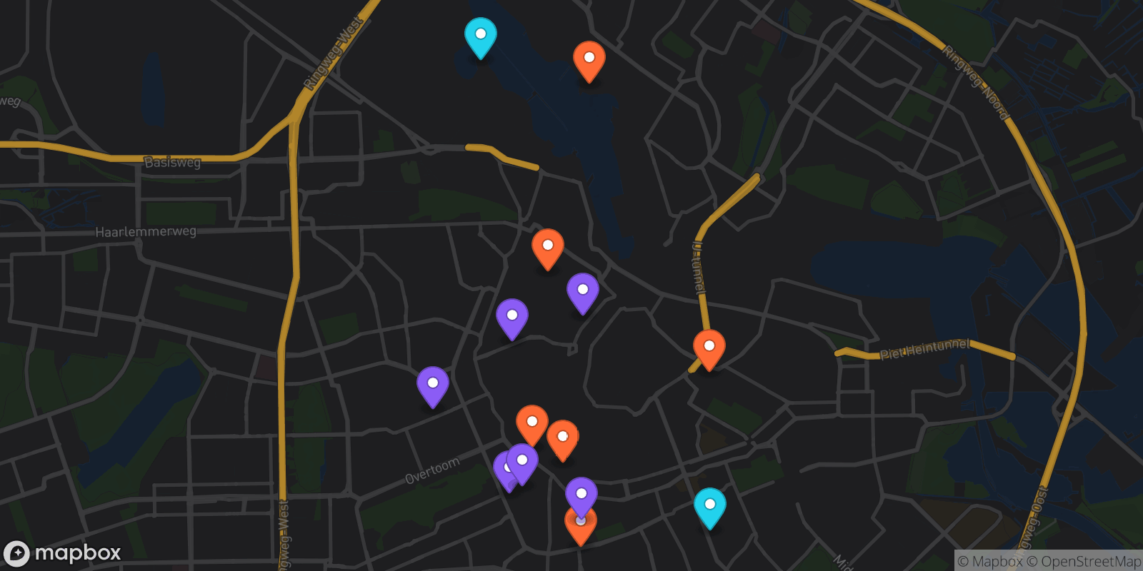 Map showing 14 locations