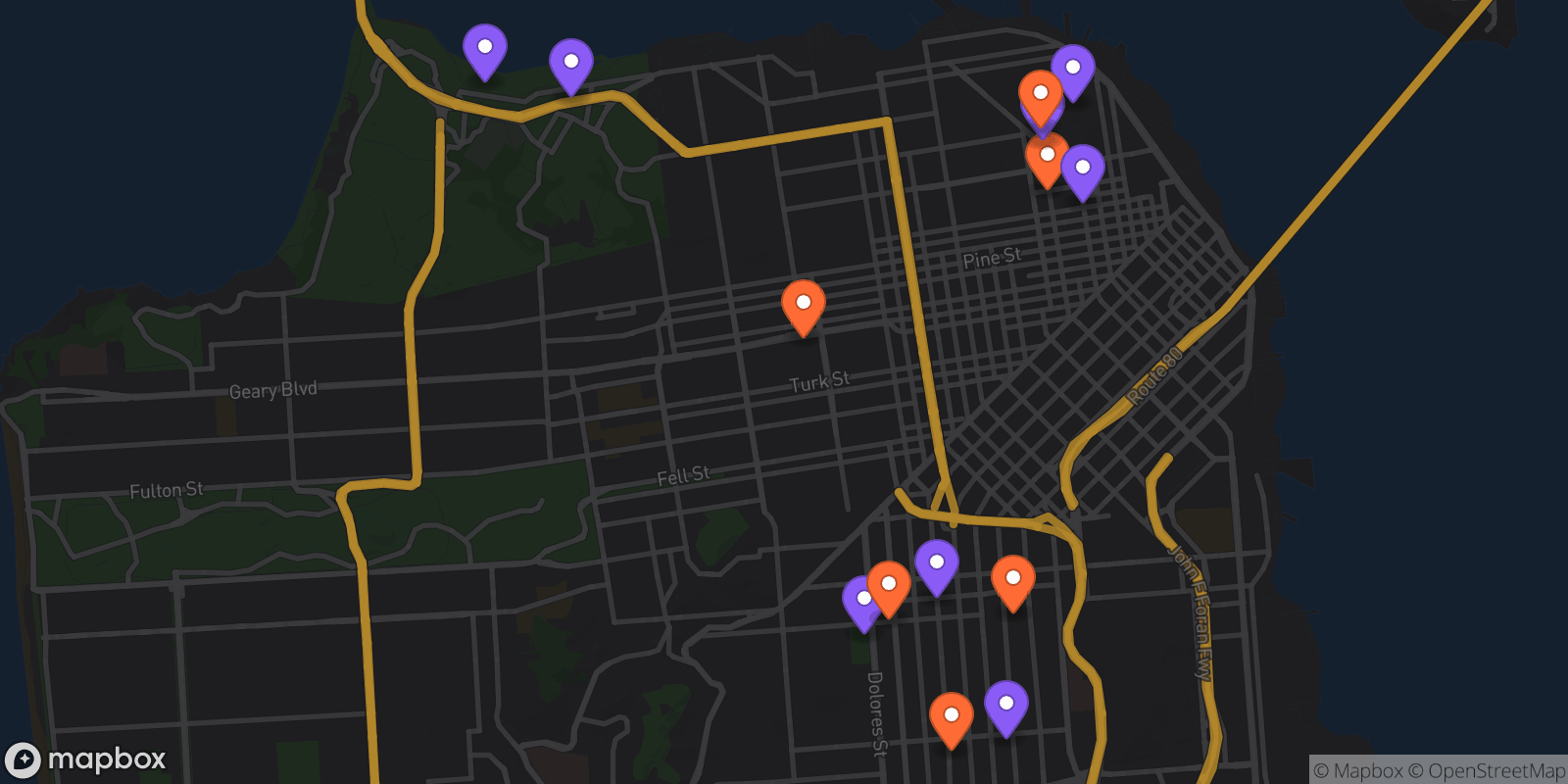 Map showing 14 locations