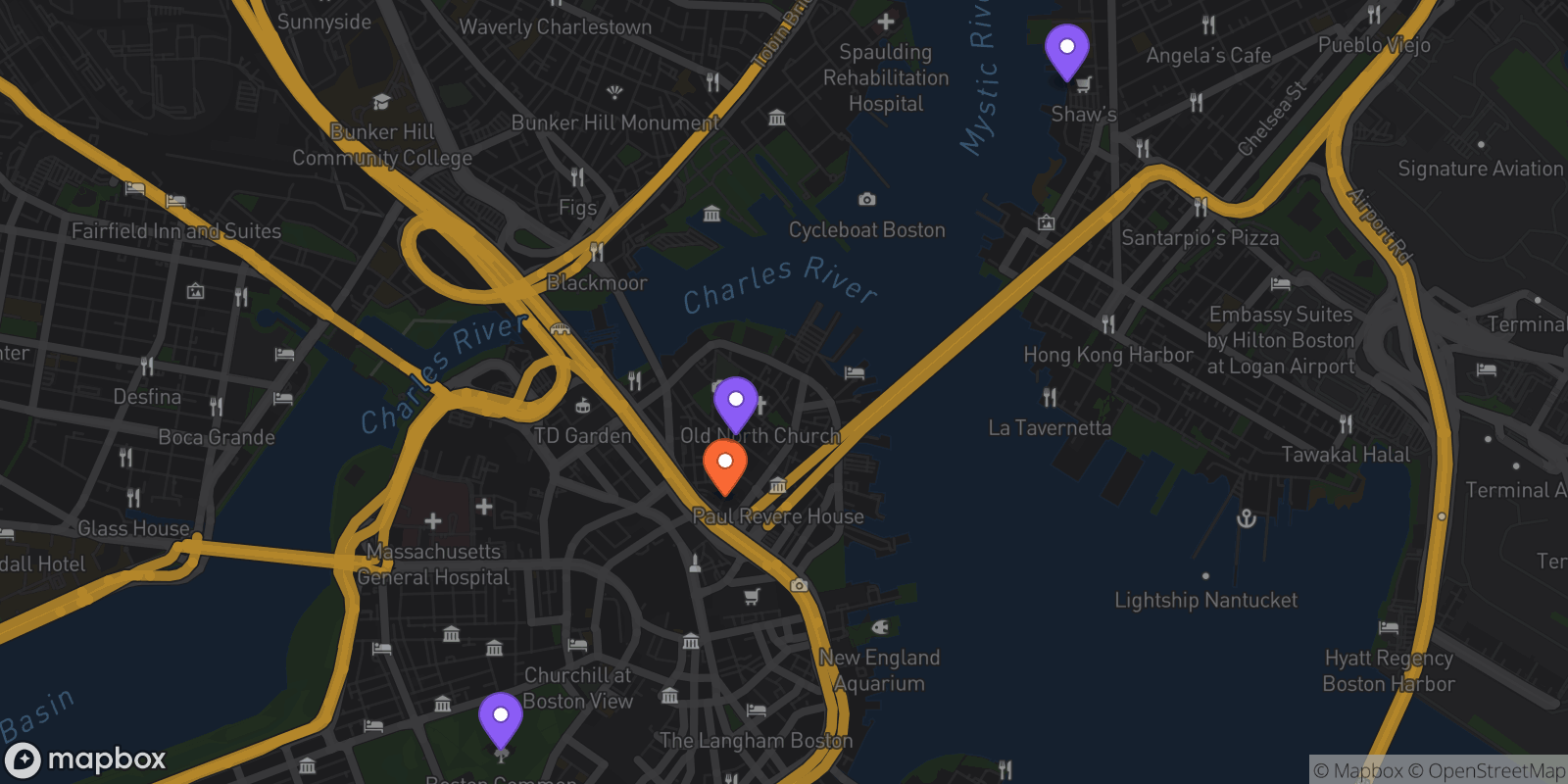 Map showing 4 locations