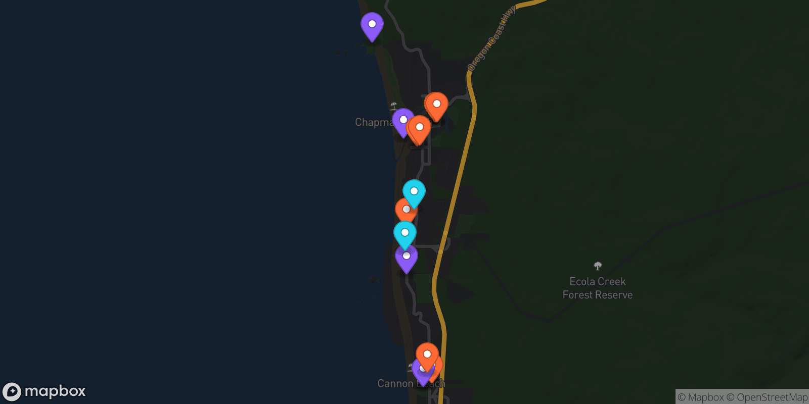 Map showing 14 locations