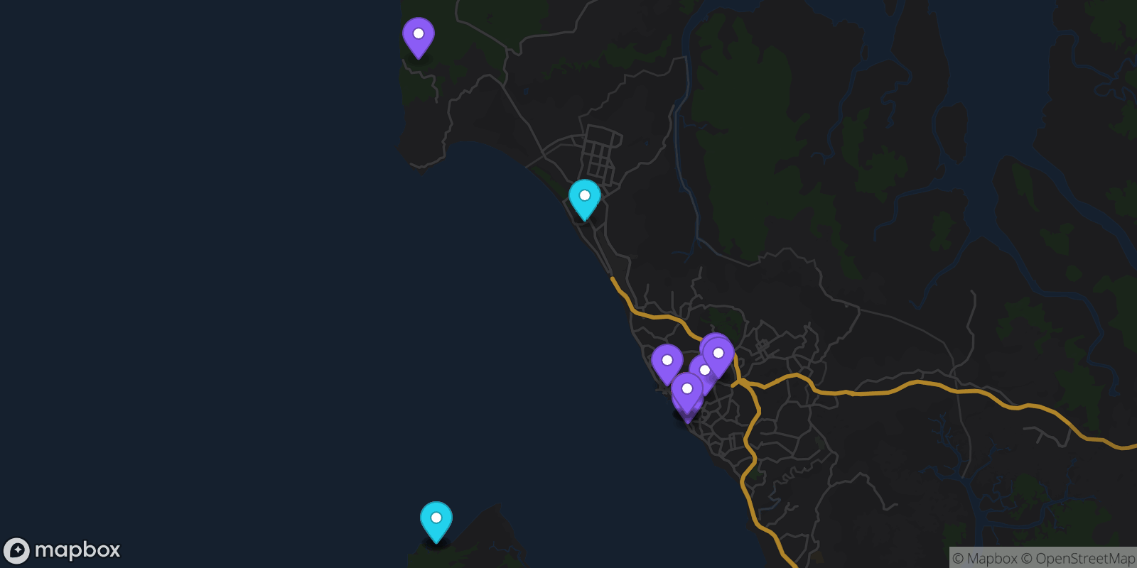 Map showing 16 locations