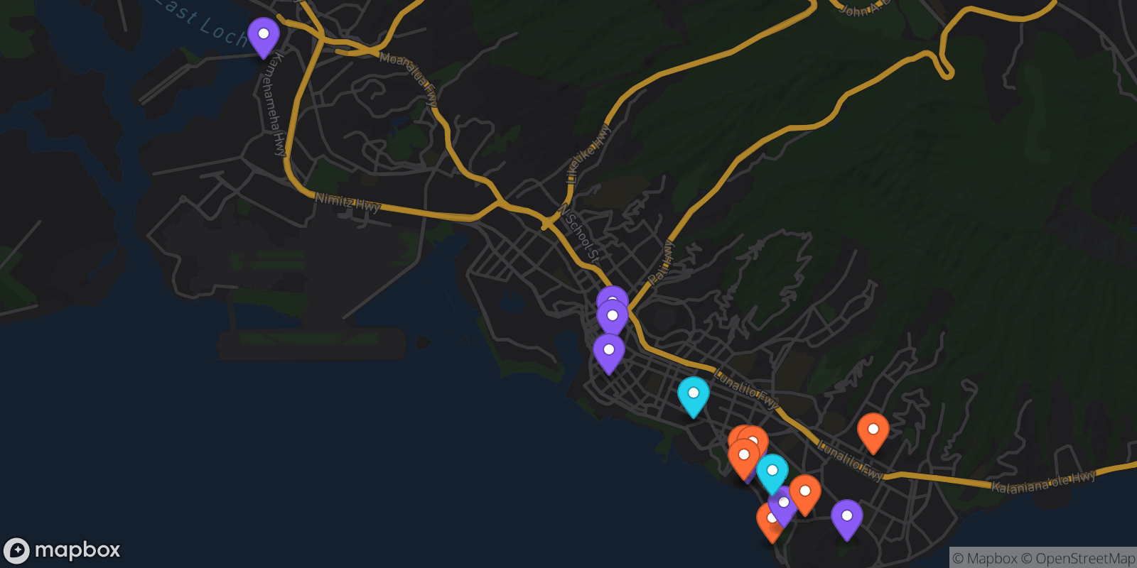 Map showing 17 locations