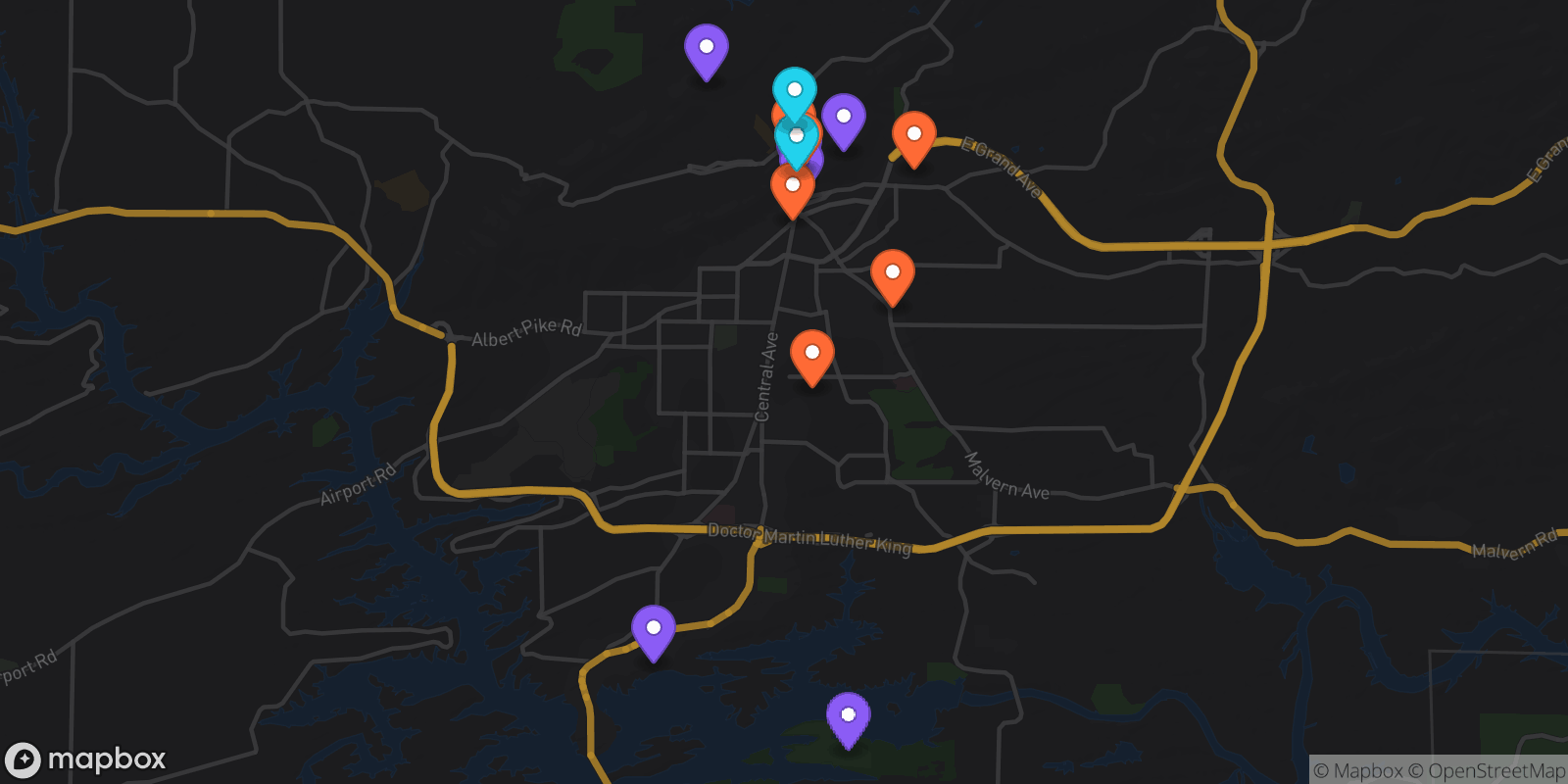 Map showing 16 locations