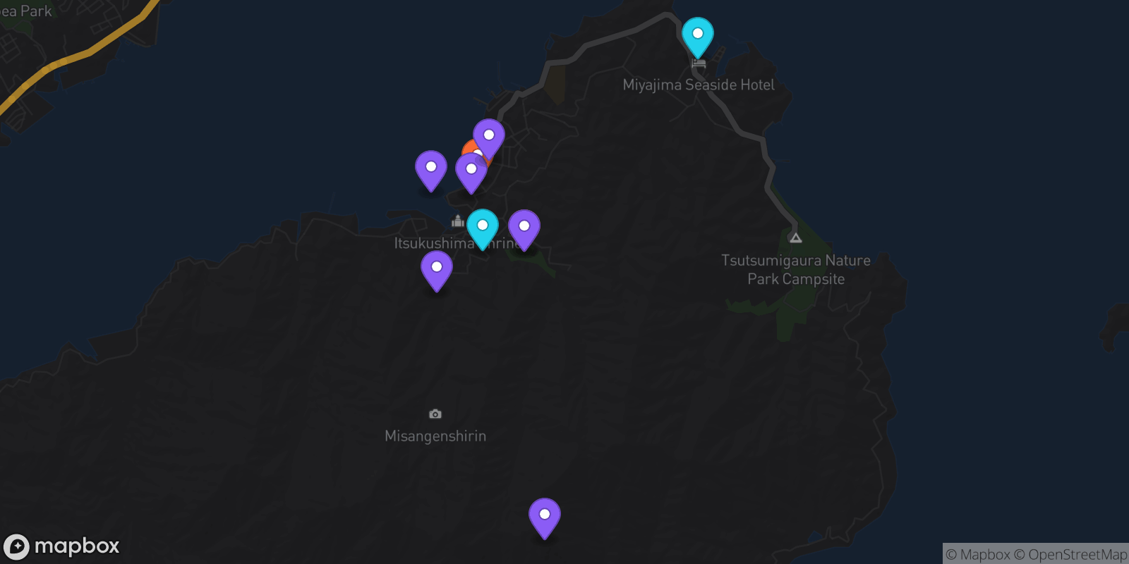 Map showing 10 locations