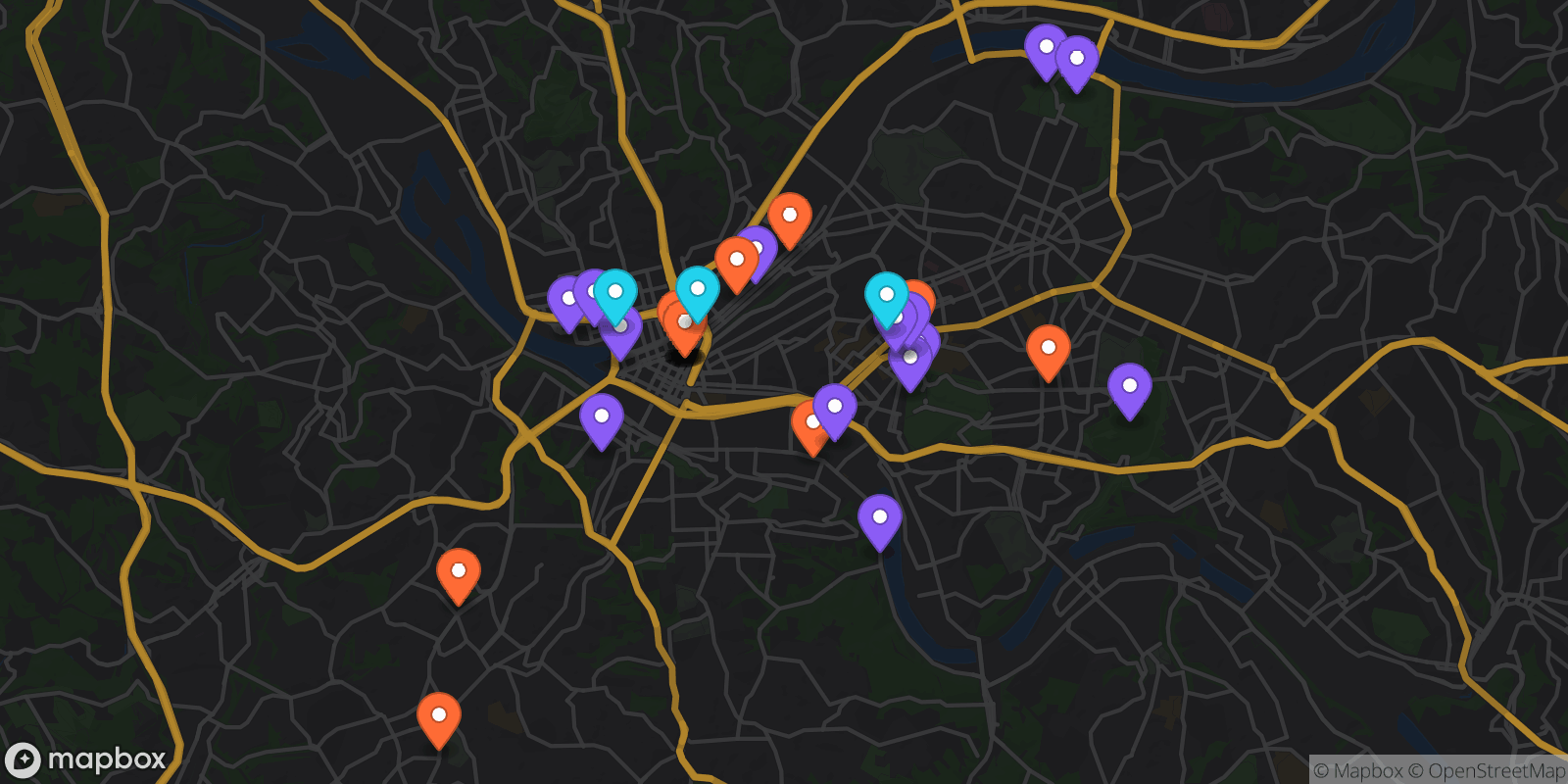 Map showing 32 locations