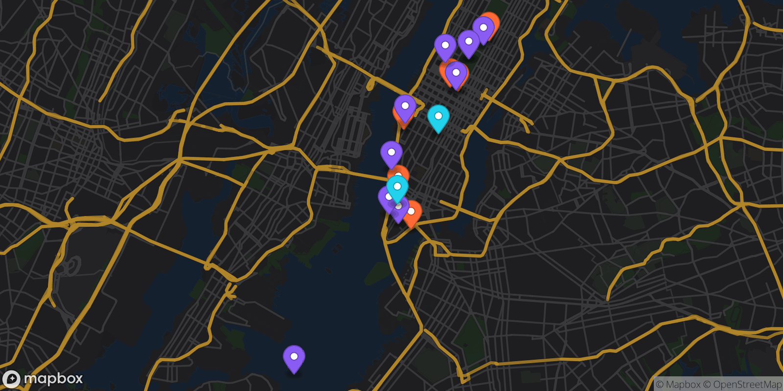 Map showing 18 locations