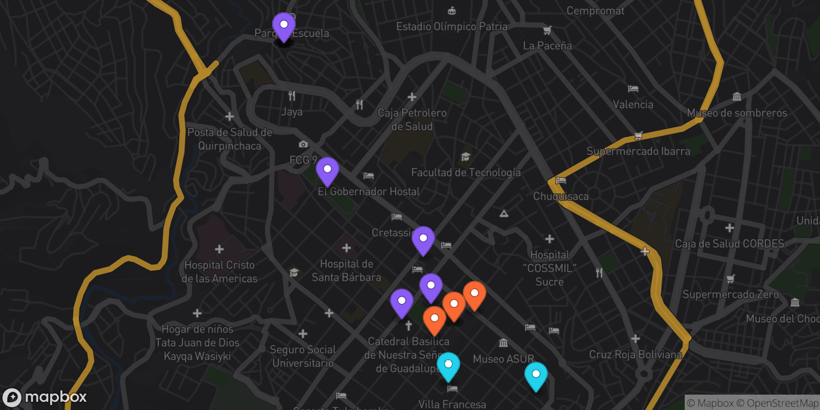 Map showing 17 locations