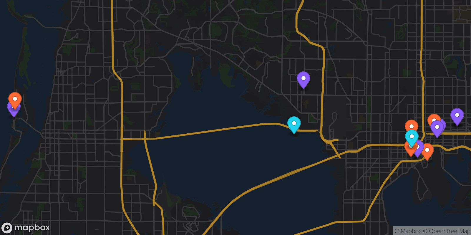 Map showing 14 locations