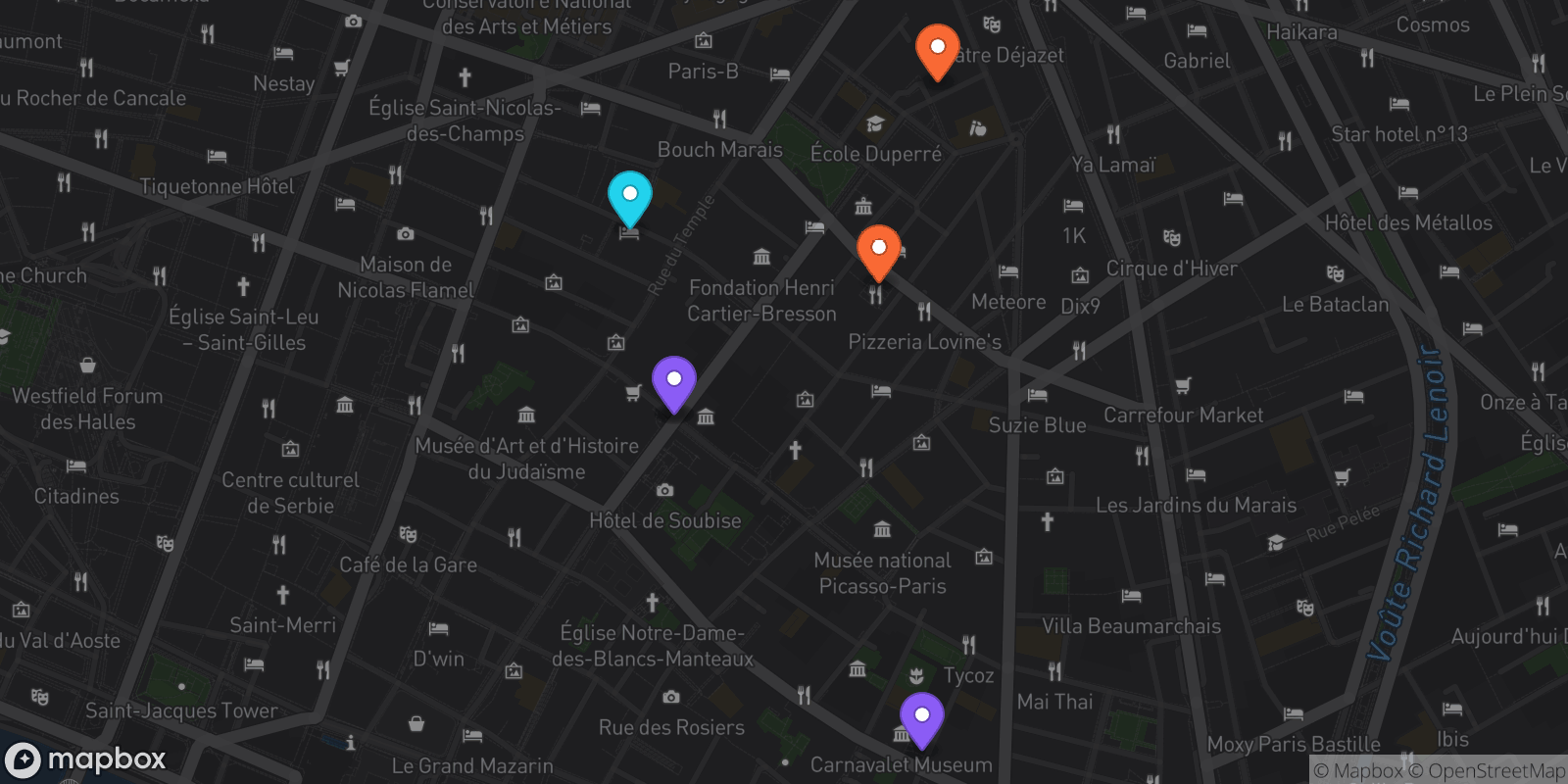 Map showing 6 locations
