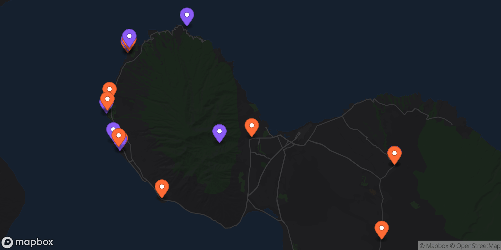 Map showing 19 locations