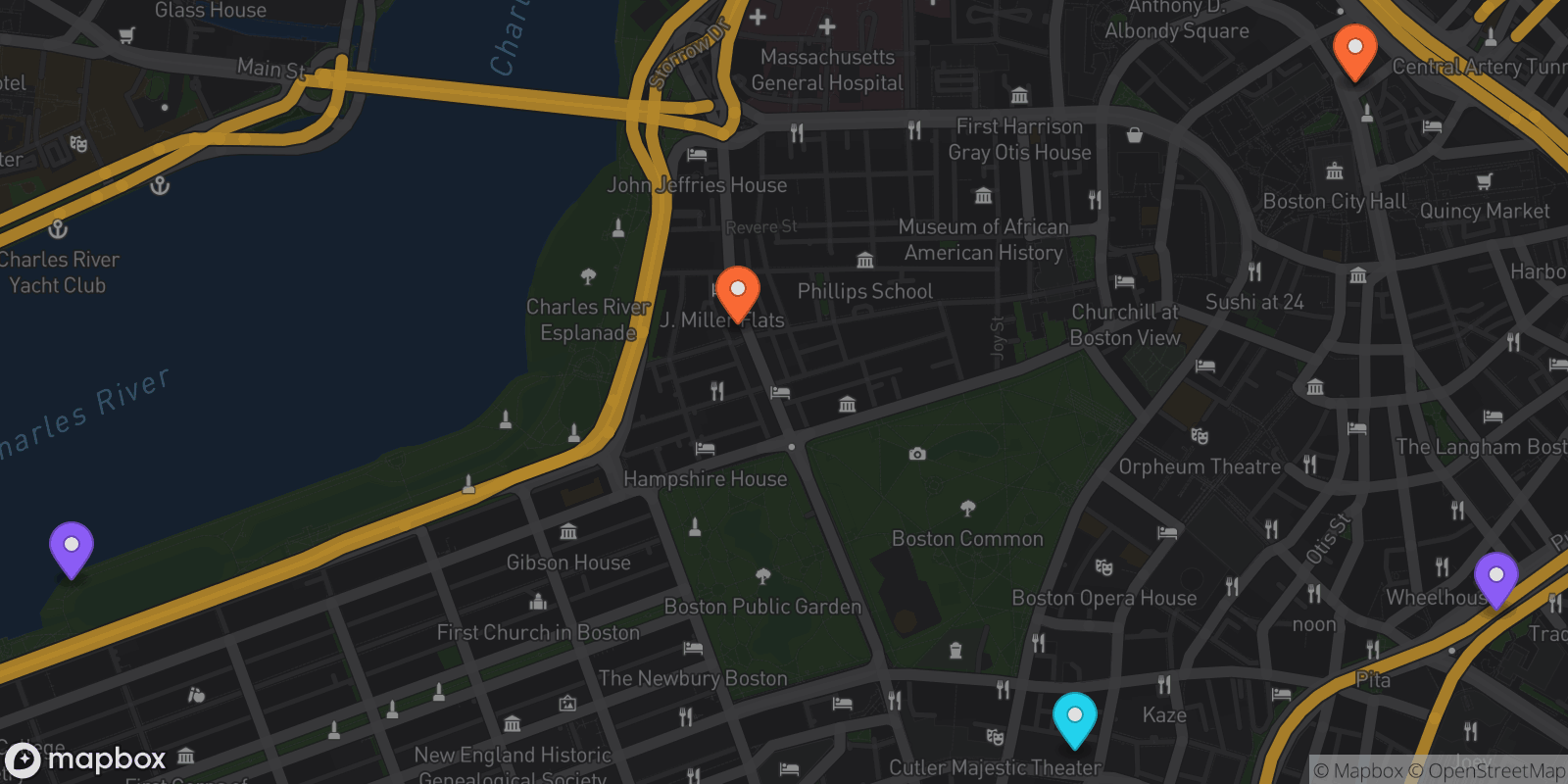 Map showing 5 locations