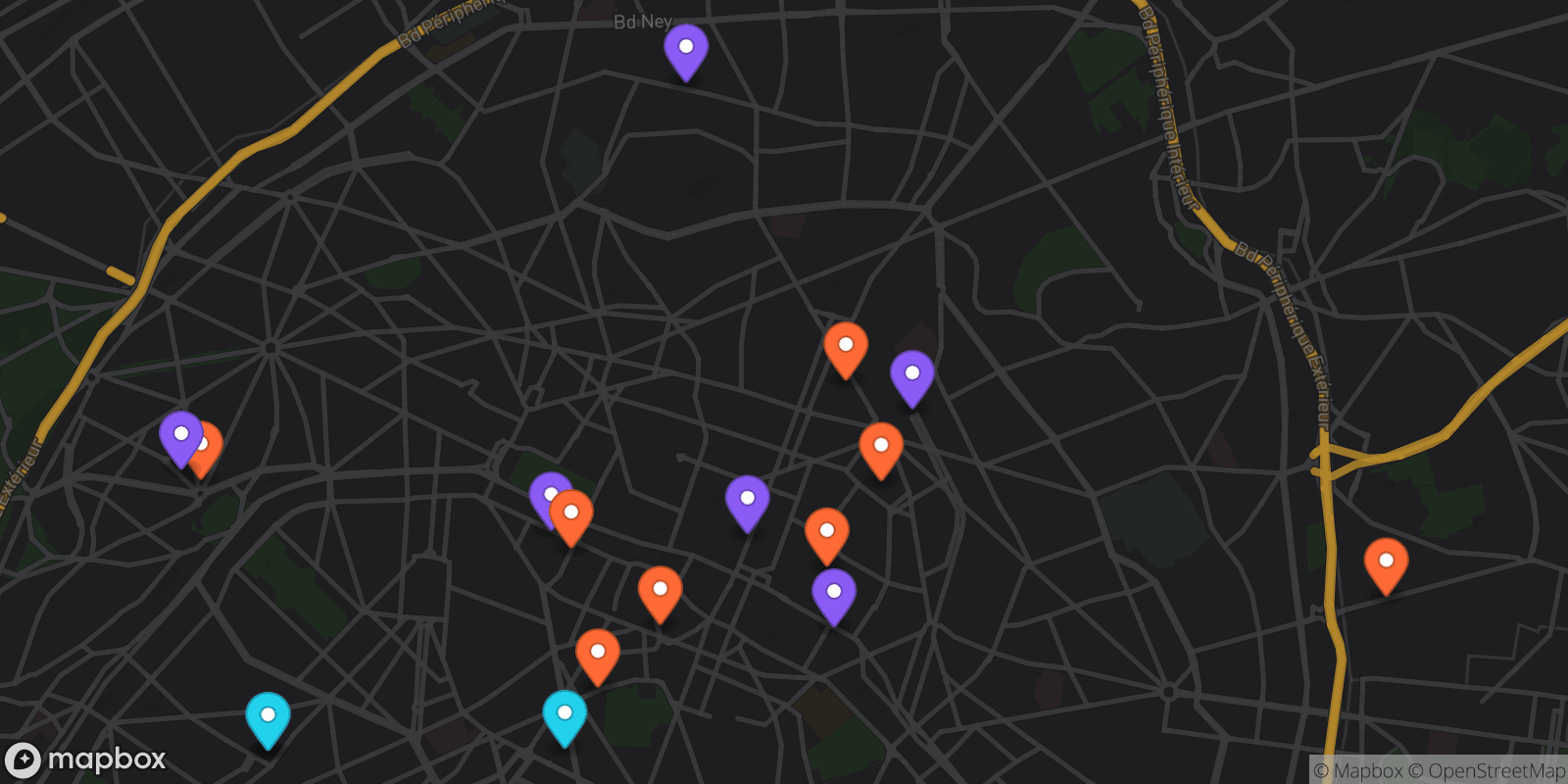 Map showing 17 locations