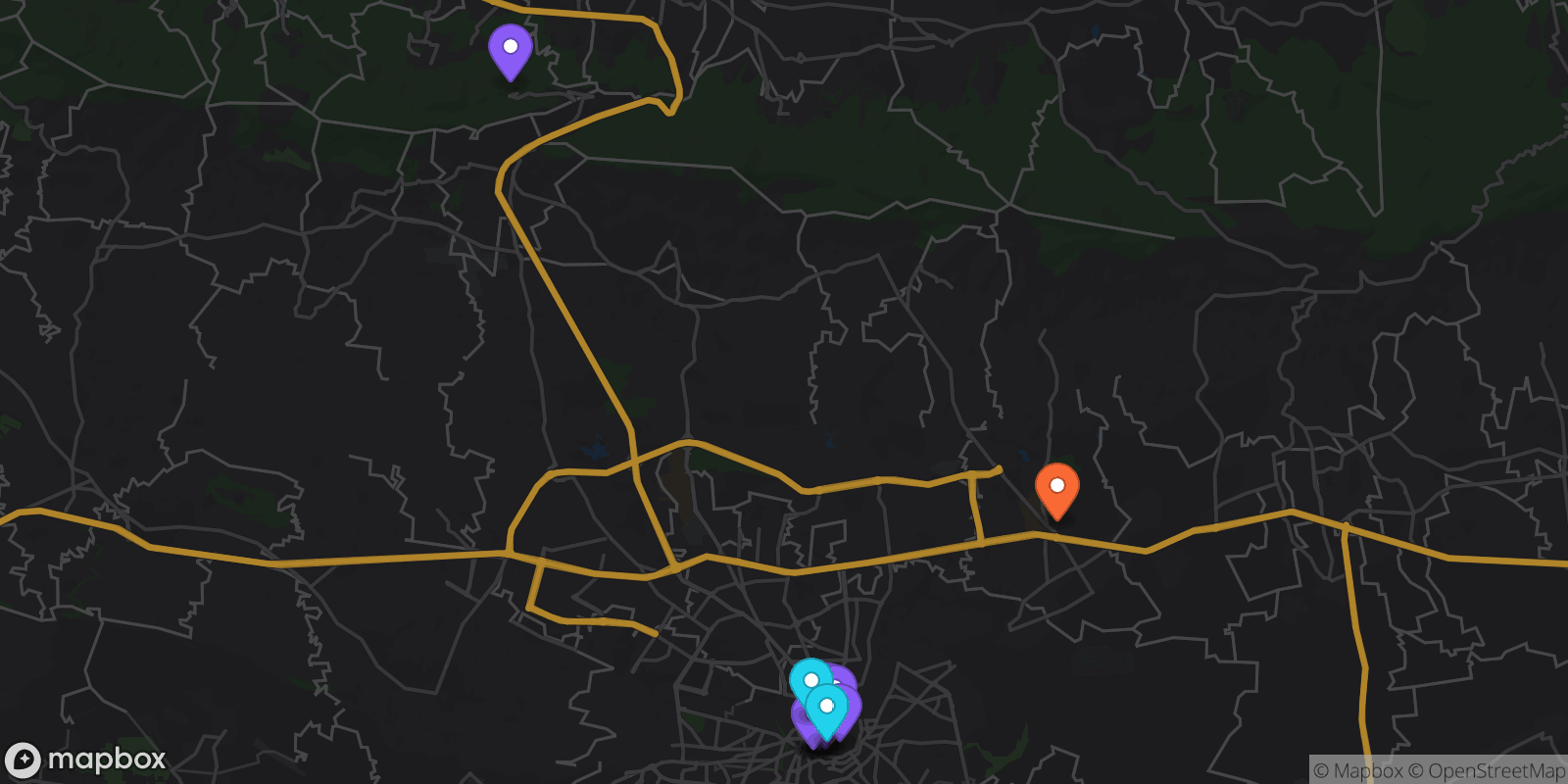 Map showing 13 locations