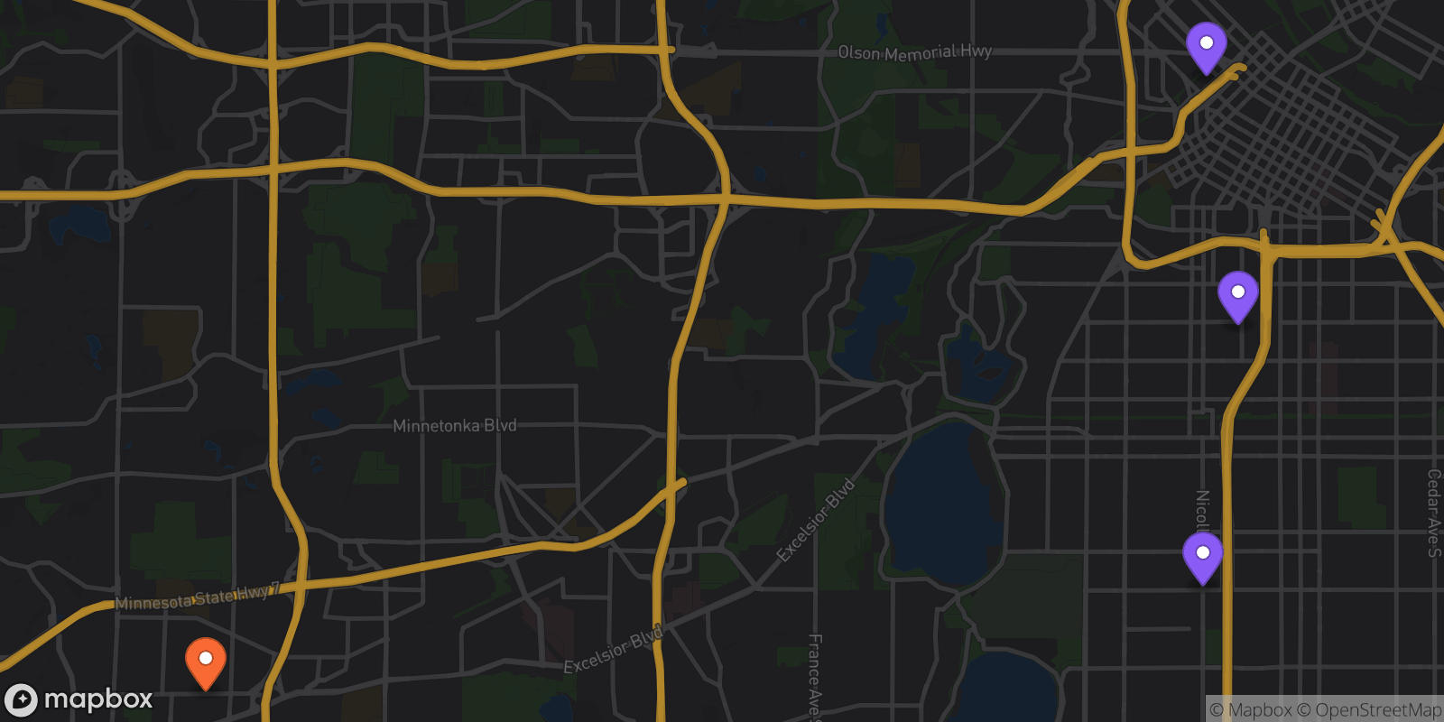Map showing 4 locations