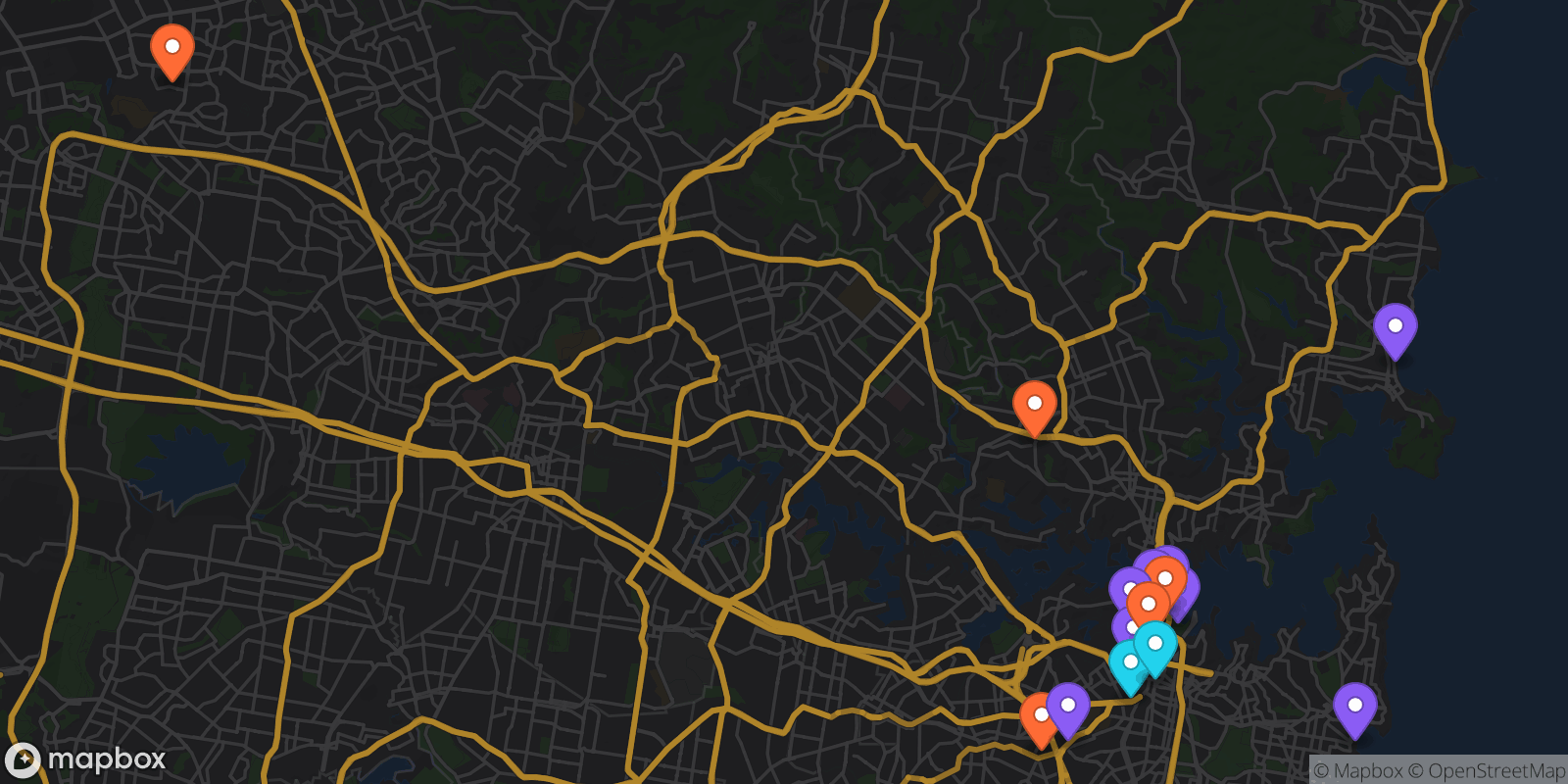 Map showing 16 locations