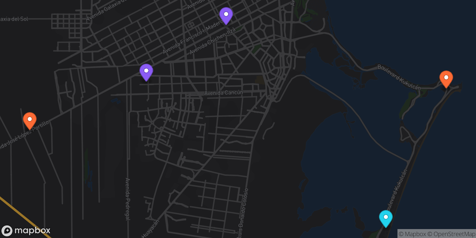 Map showing 5 locations