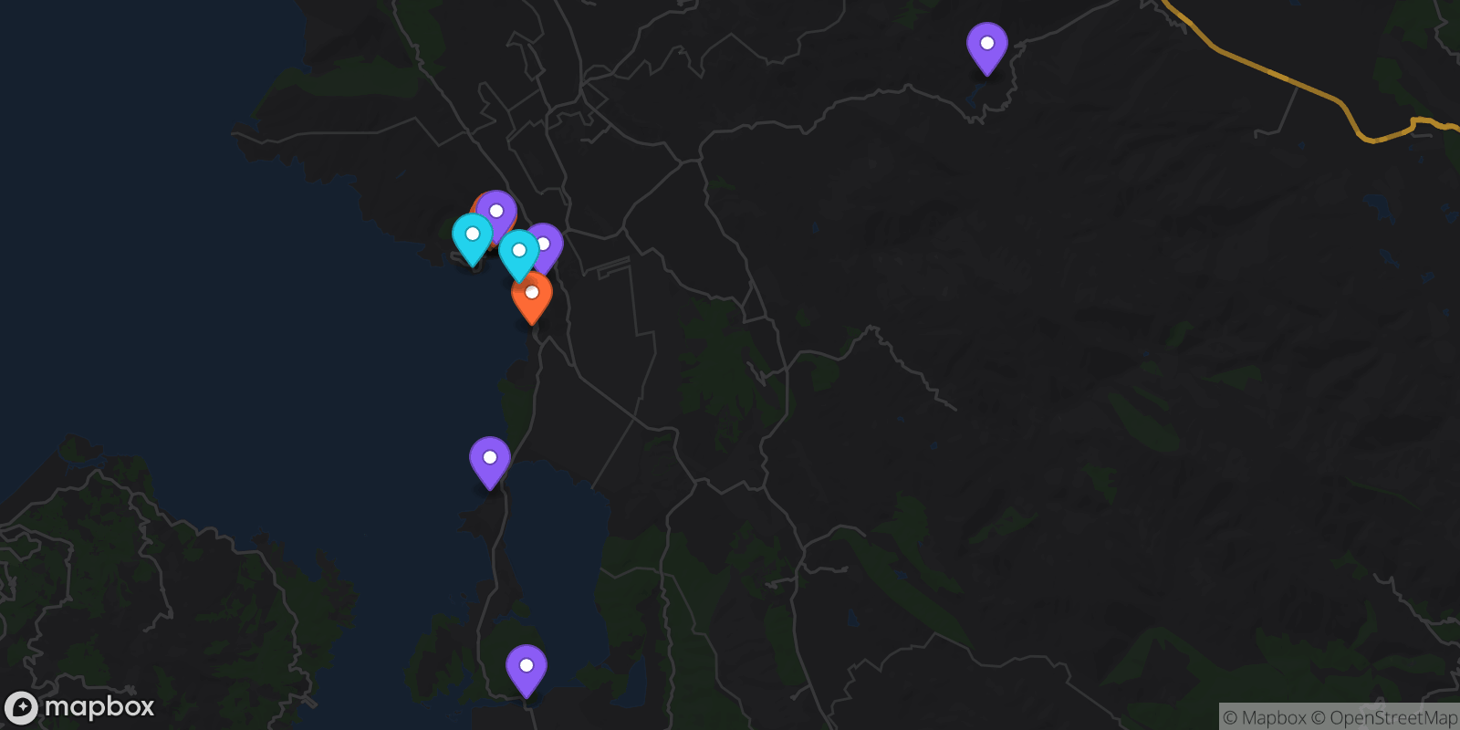 Map showing 14 locations