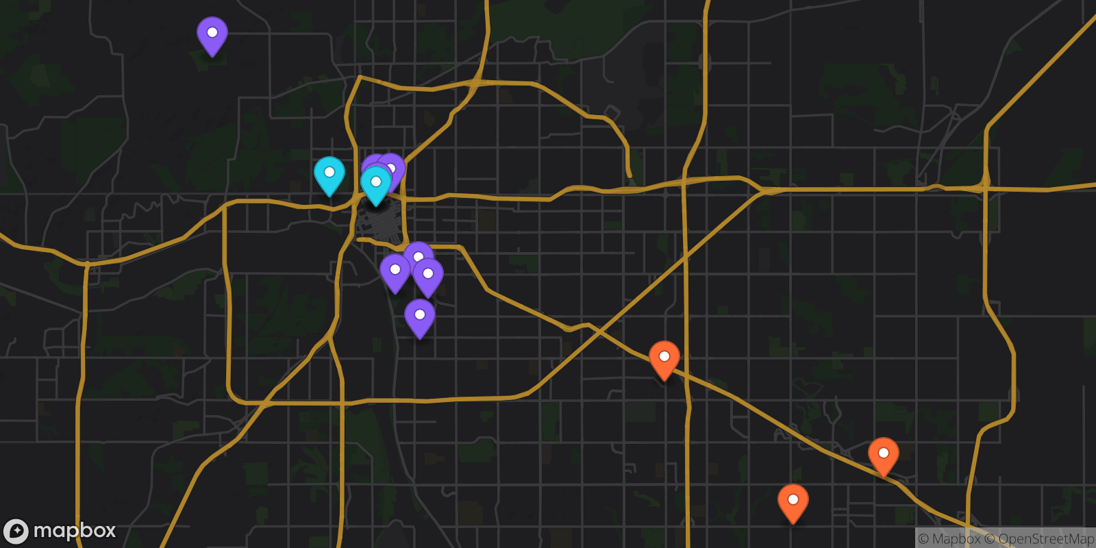Map showing 16 locations