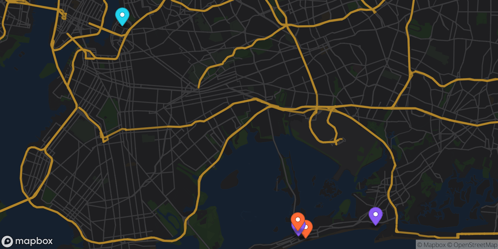 Map showing 6 locations