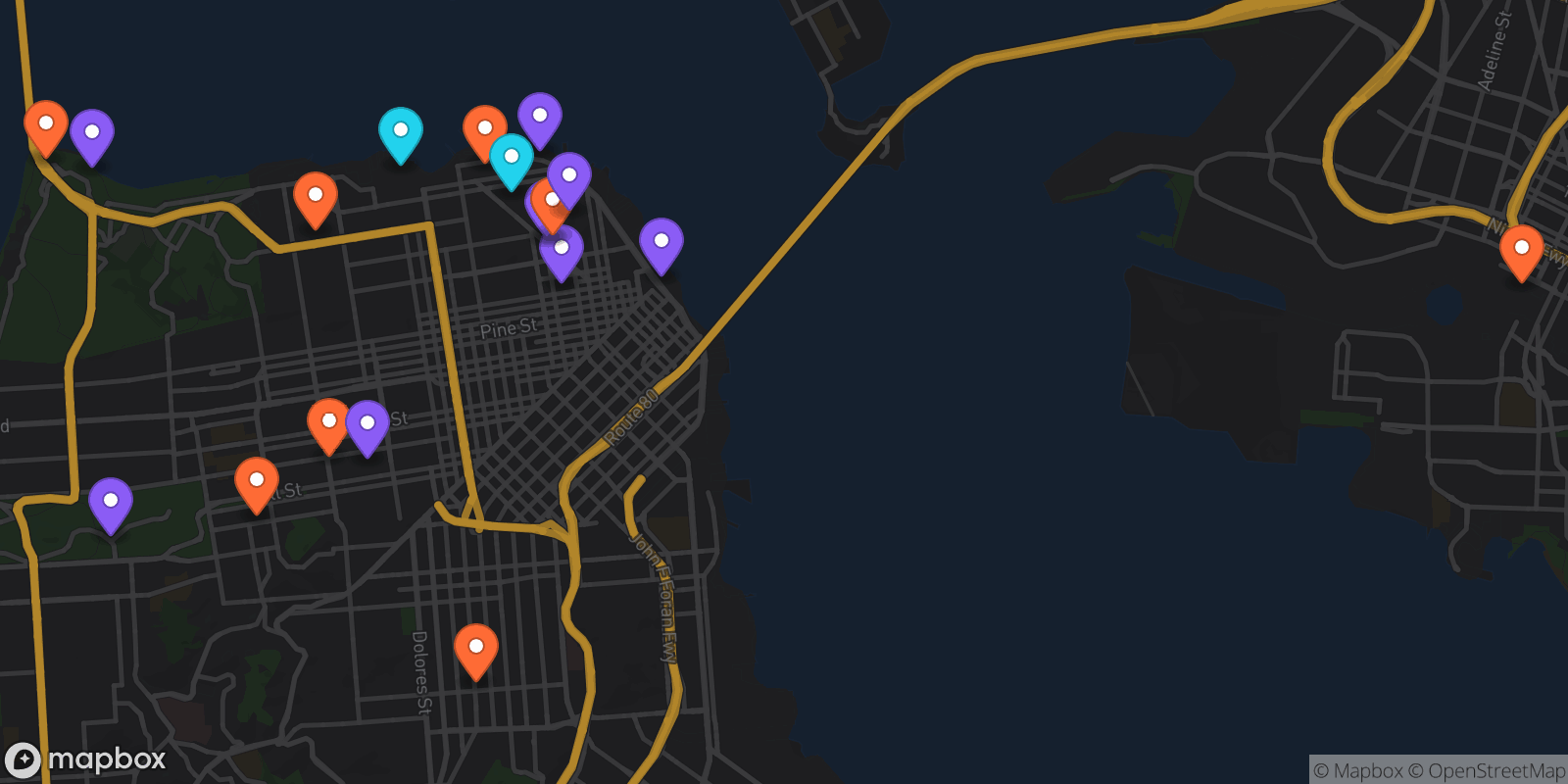 Map showing 18 locations