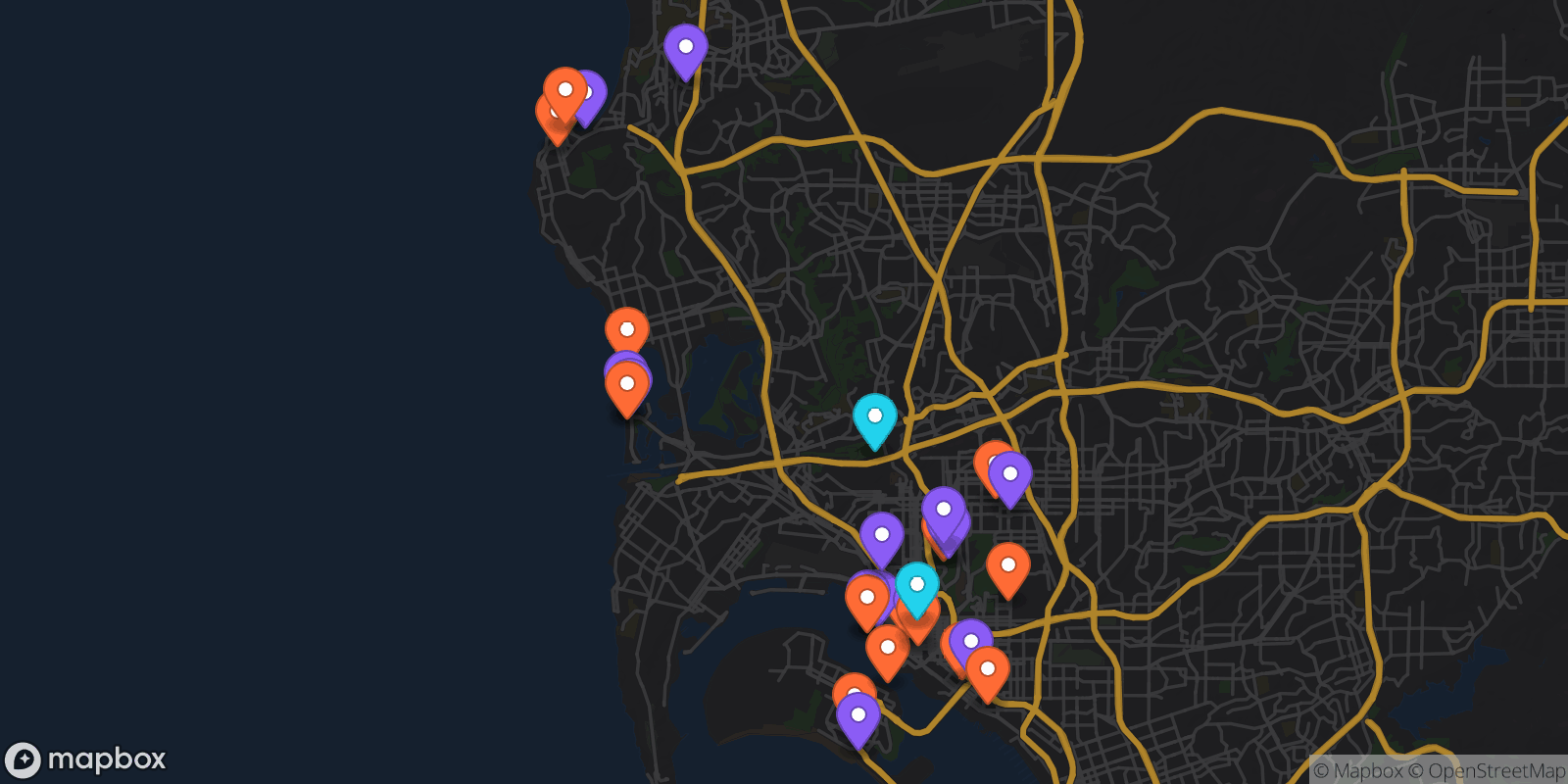 Map showing 29 locations