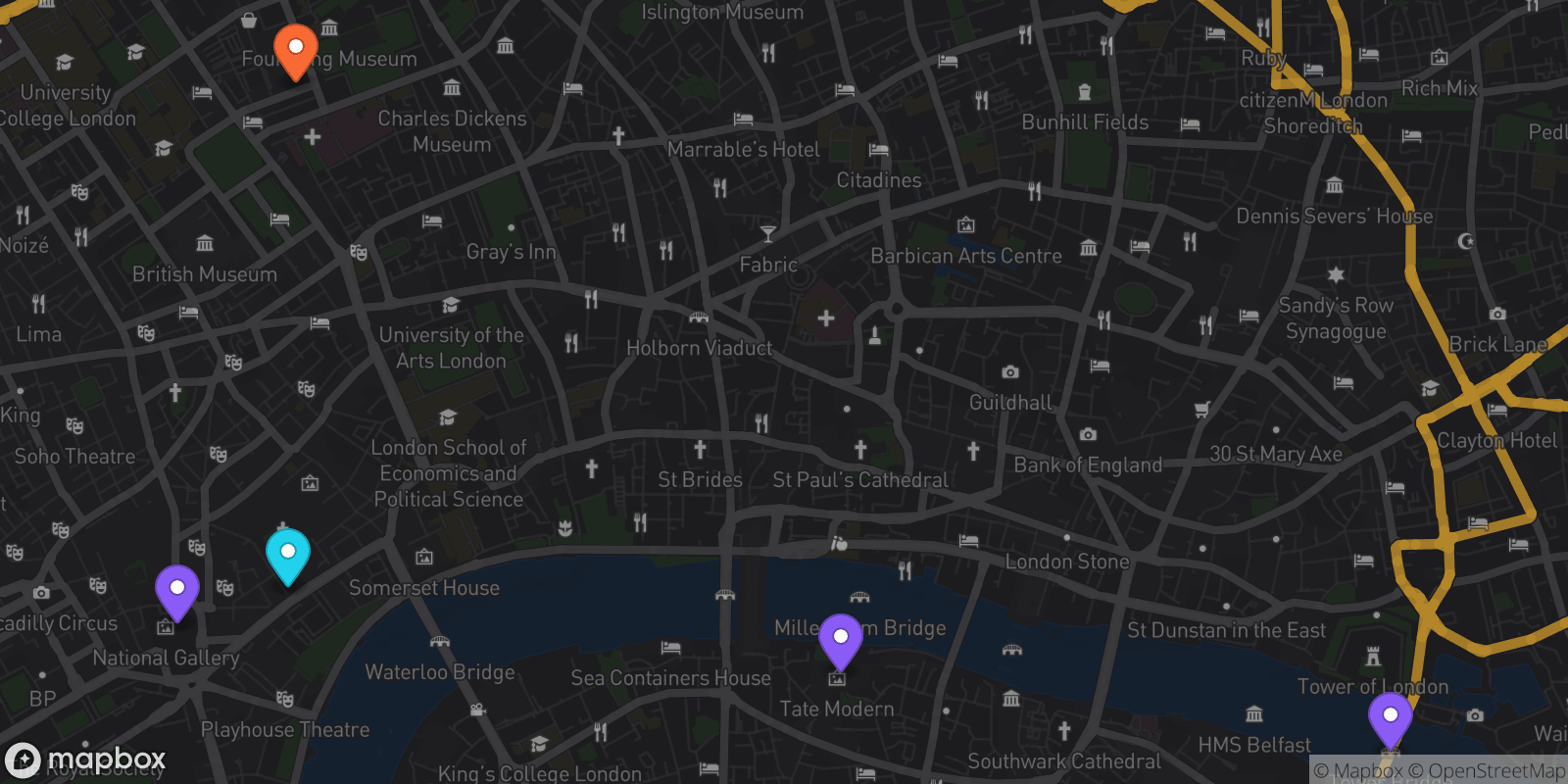 Map showing 5 locations