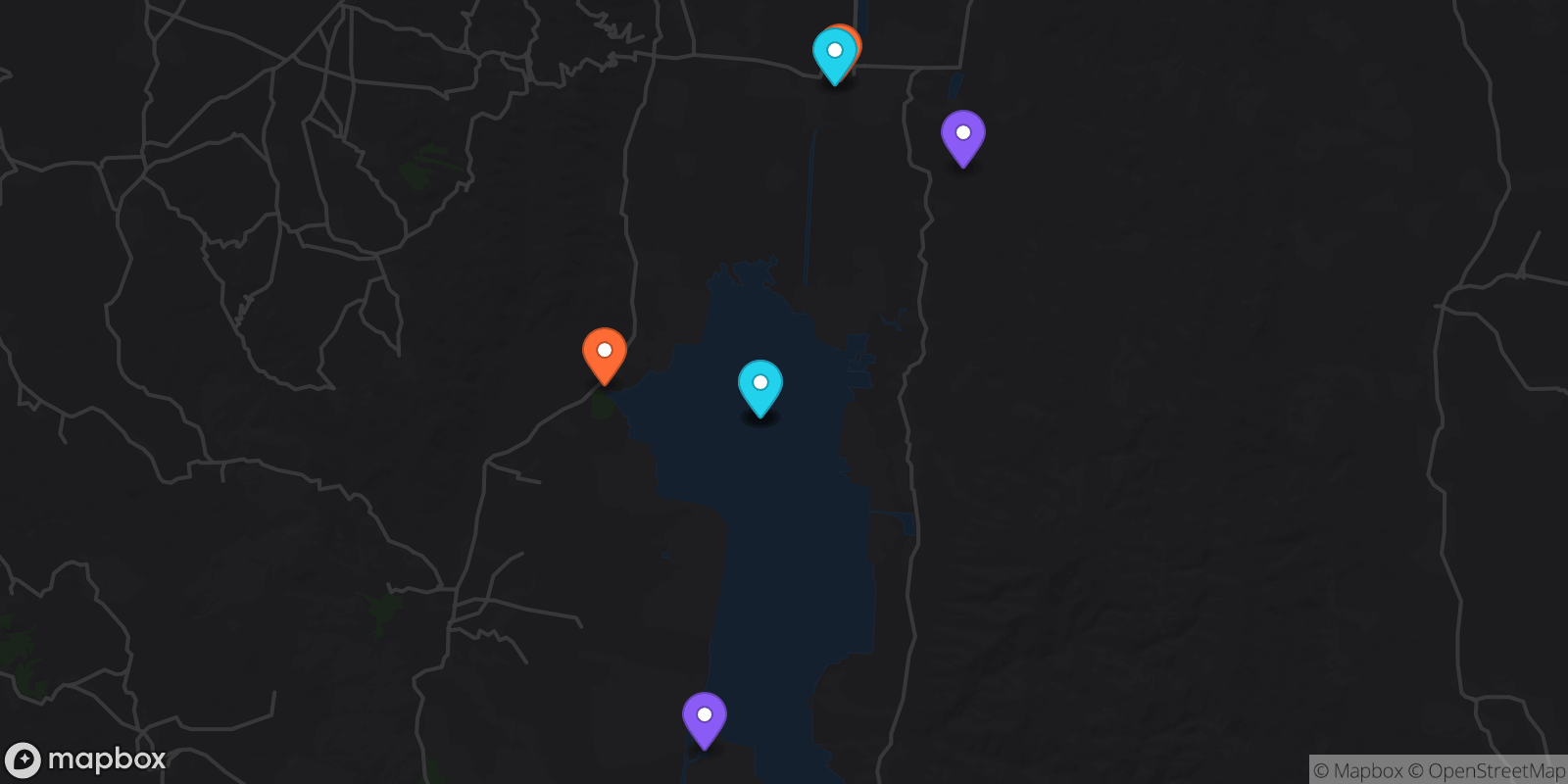 Map showing 8 locations