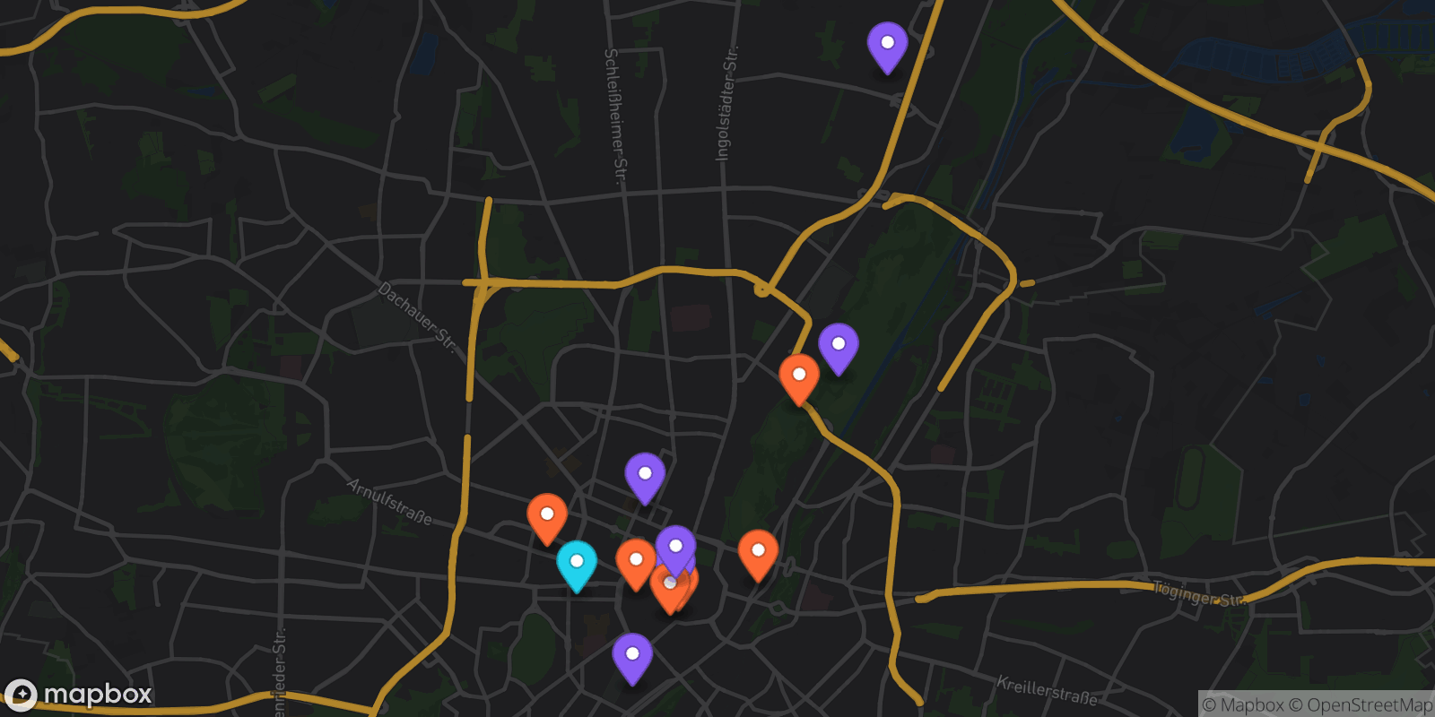 Map showing 13 locations