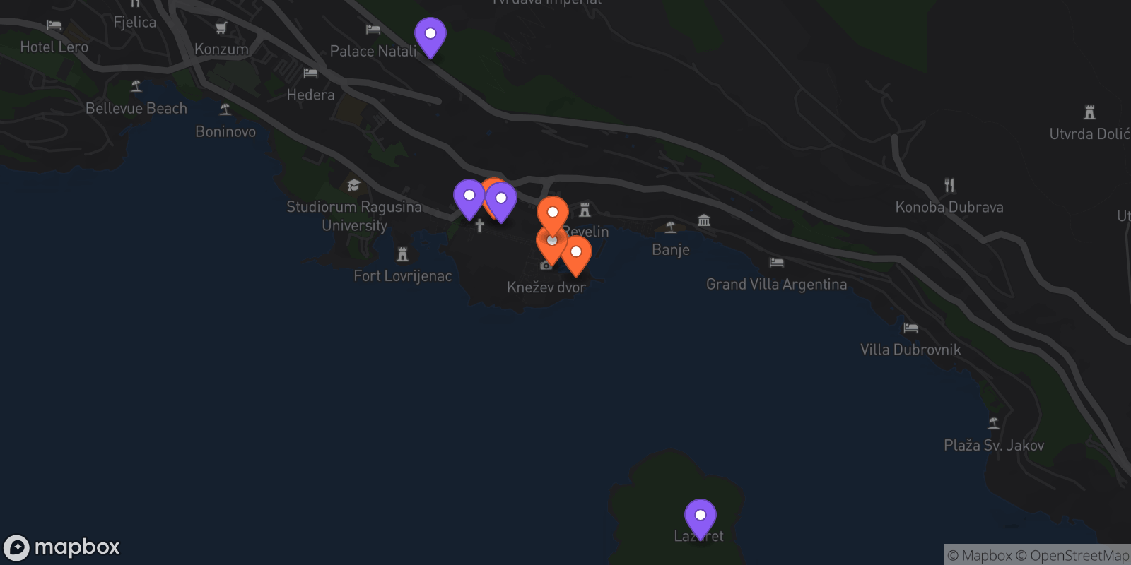 Map showing 8 locations
