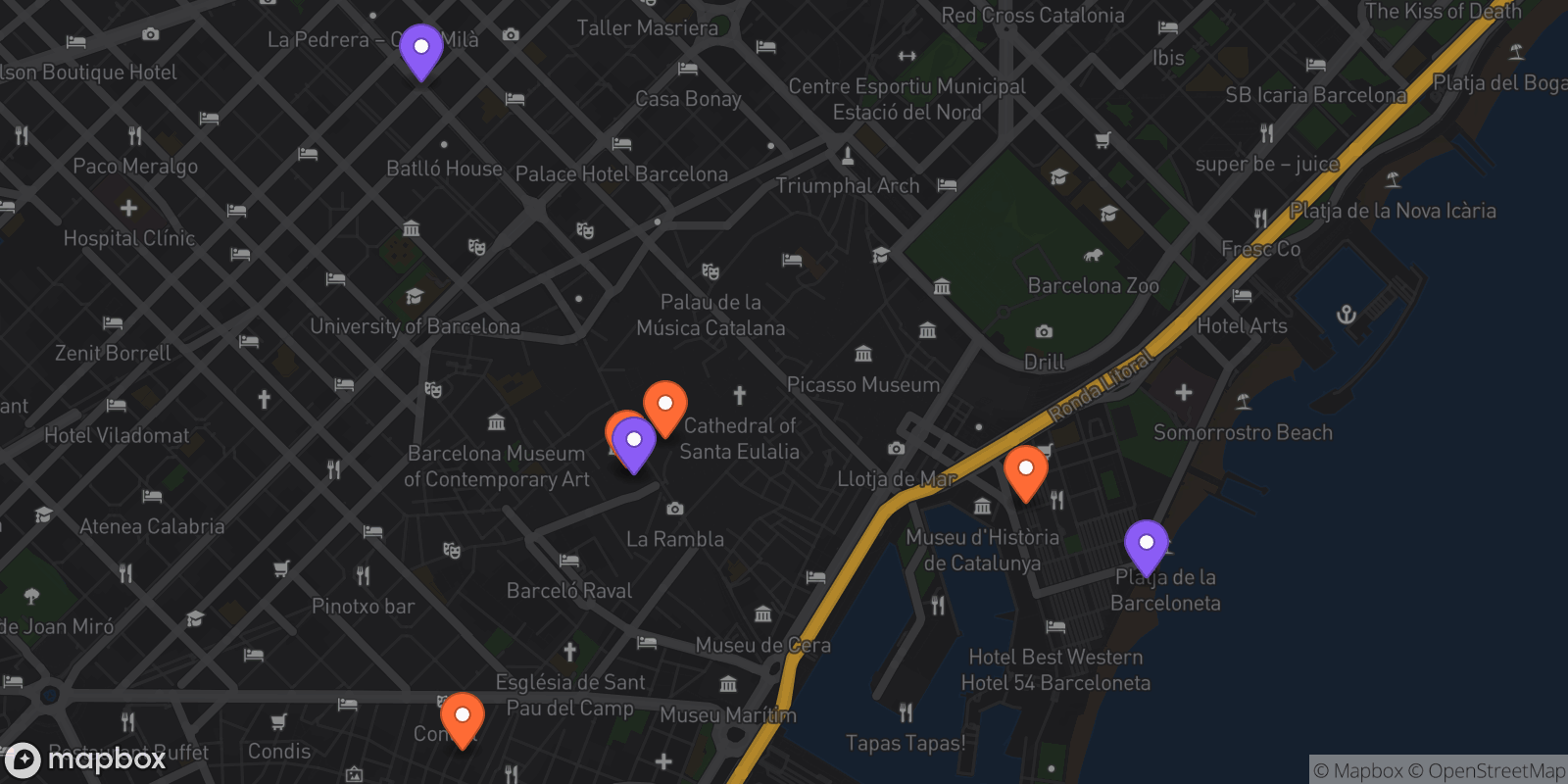 Map showing 7 locations