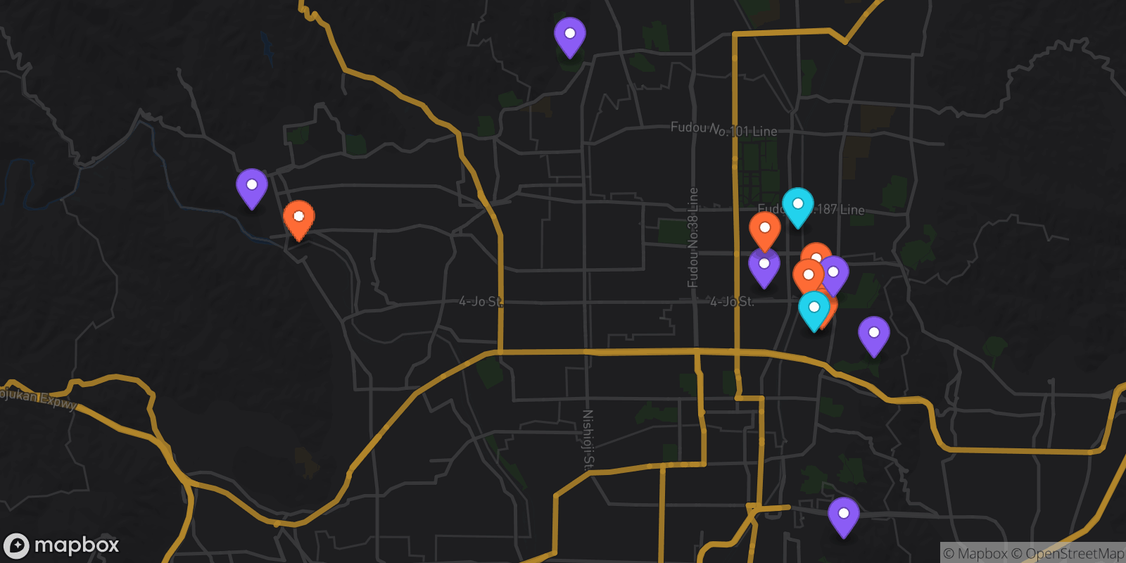 Map showing 14 locations