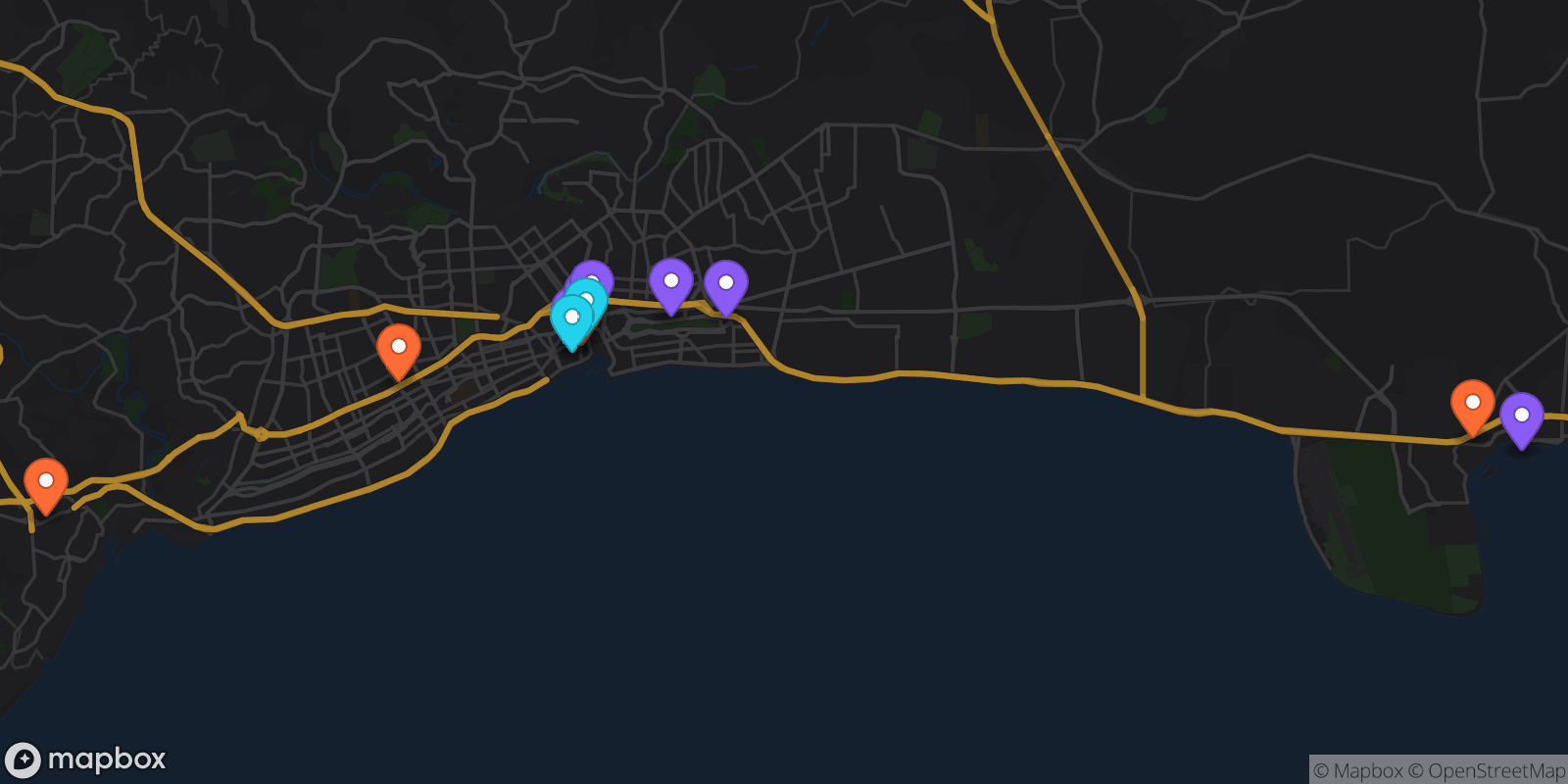 Map showing 12 locations
