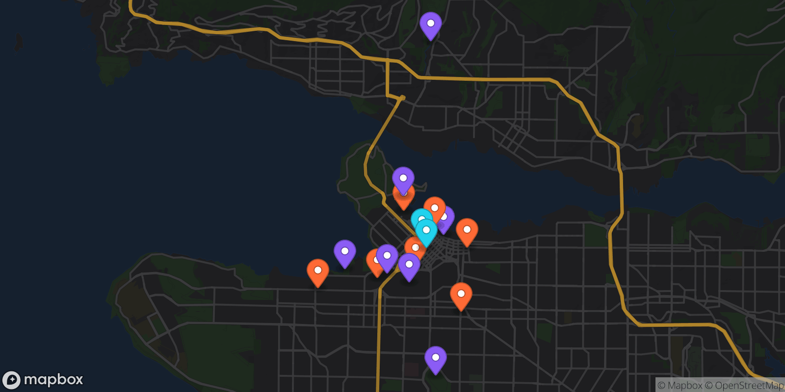 Map showing 16 locations