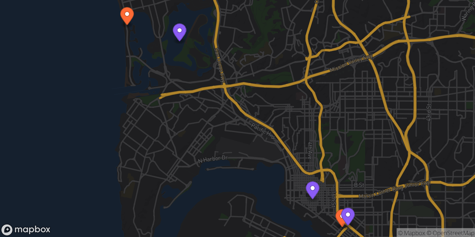 Map showing 5 locations