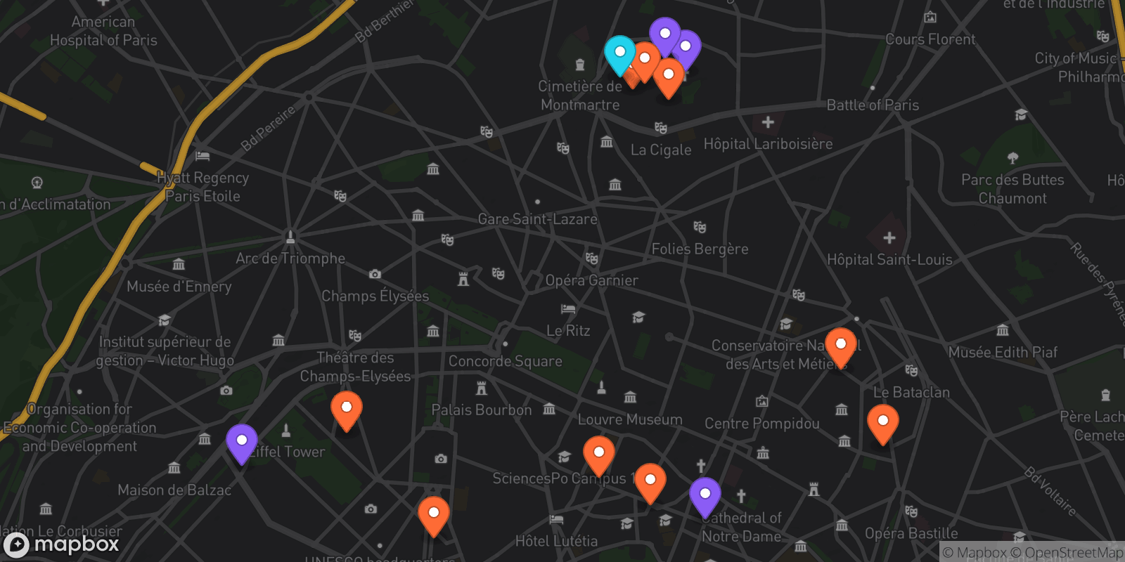 Map showing 14 locations