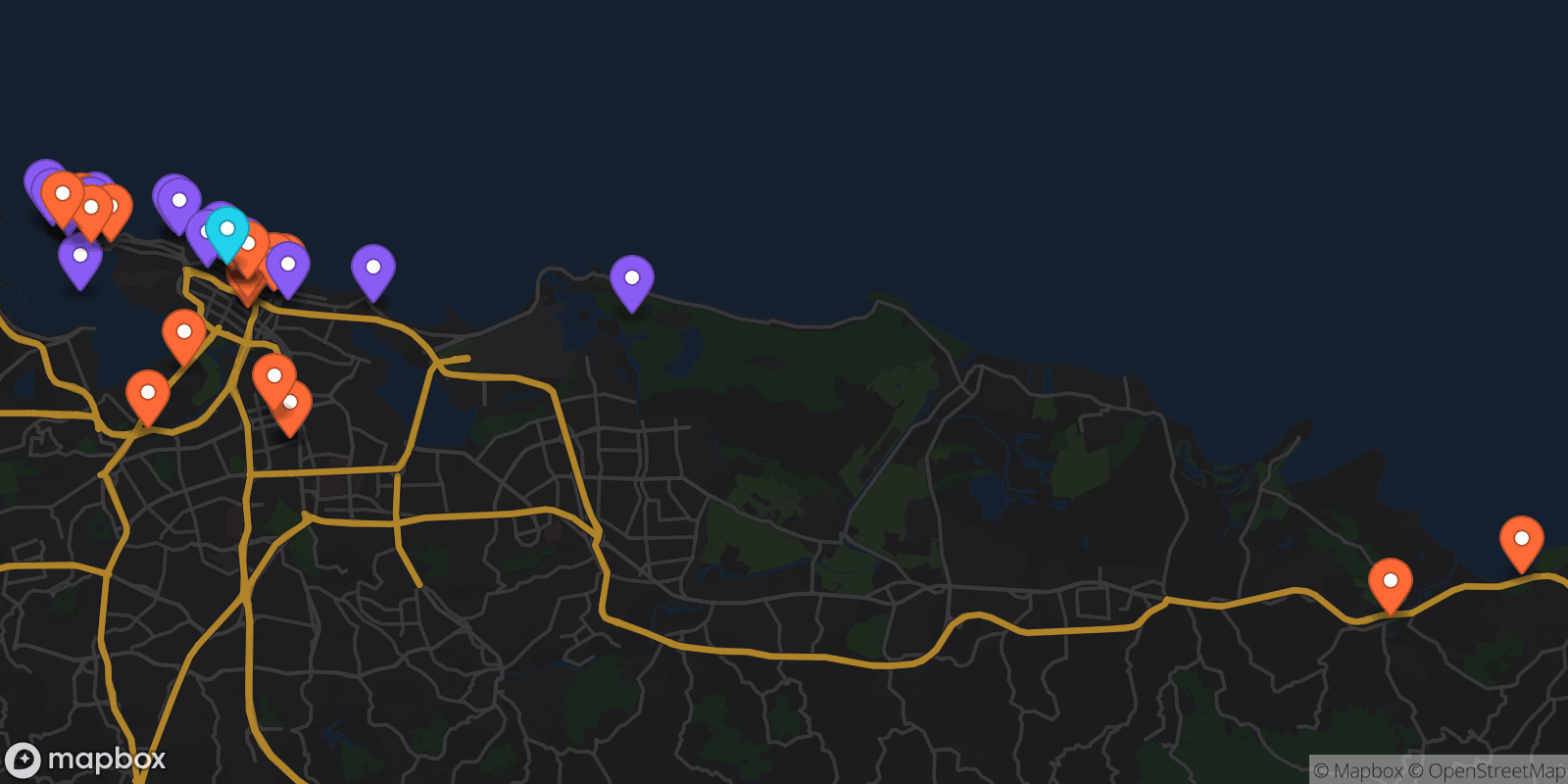 Map showing 41 locations