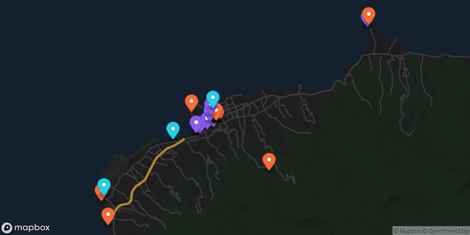 Map showing 31 locations