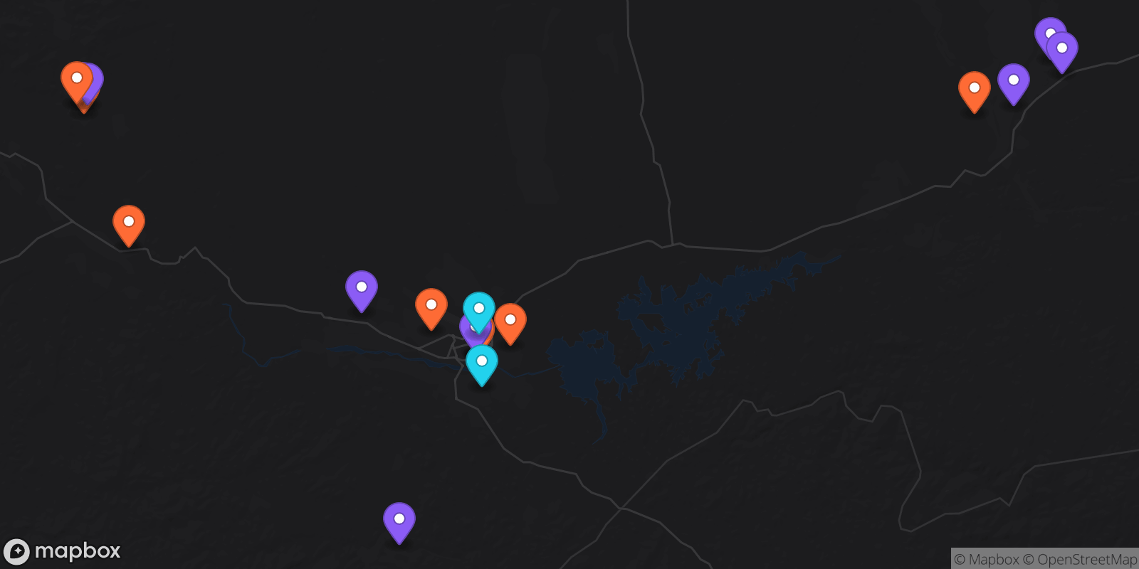 Map showing 19 locations