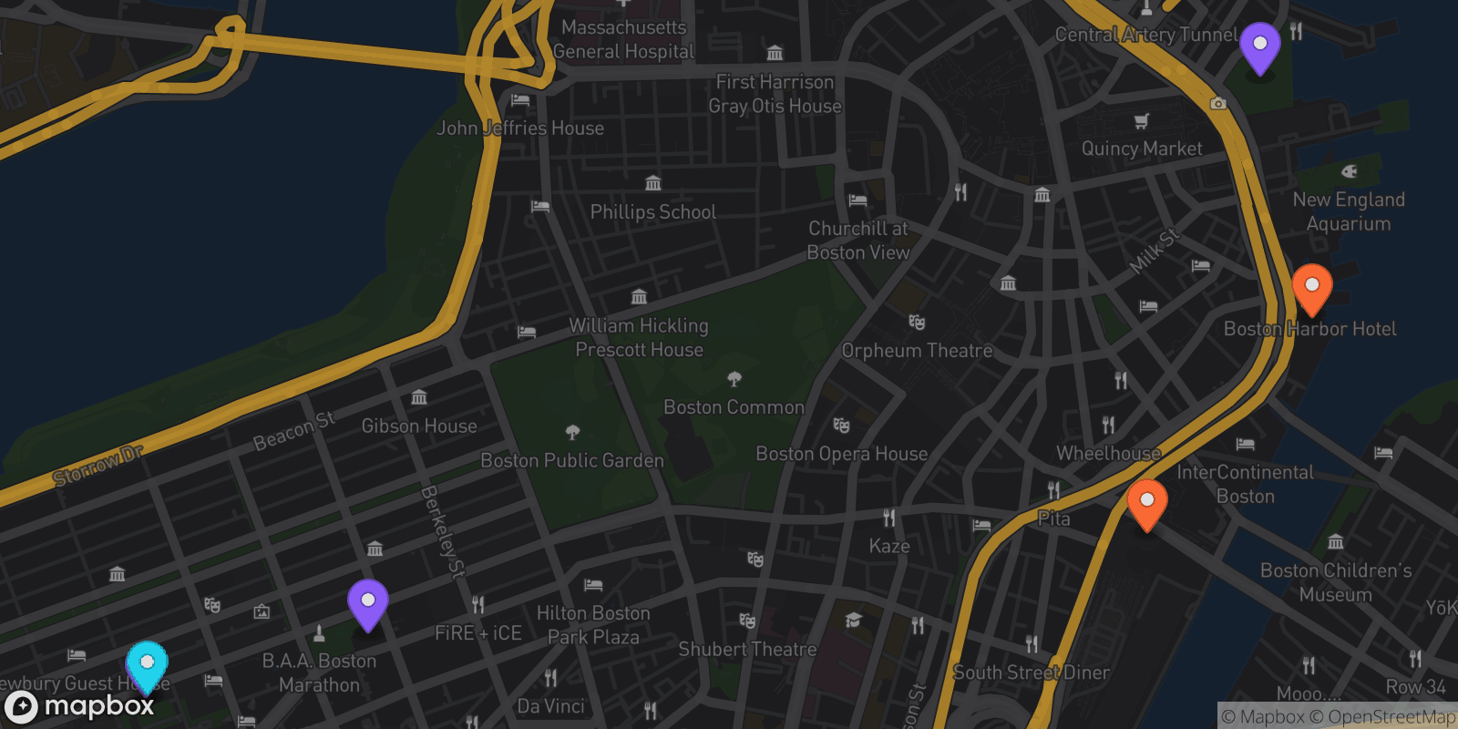 Map showing 6 locations